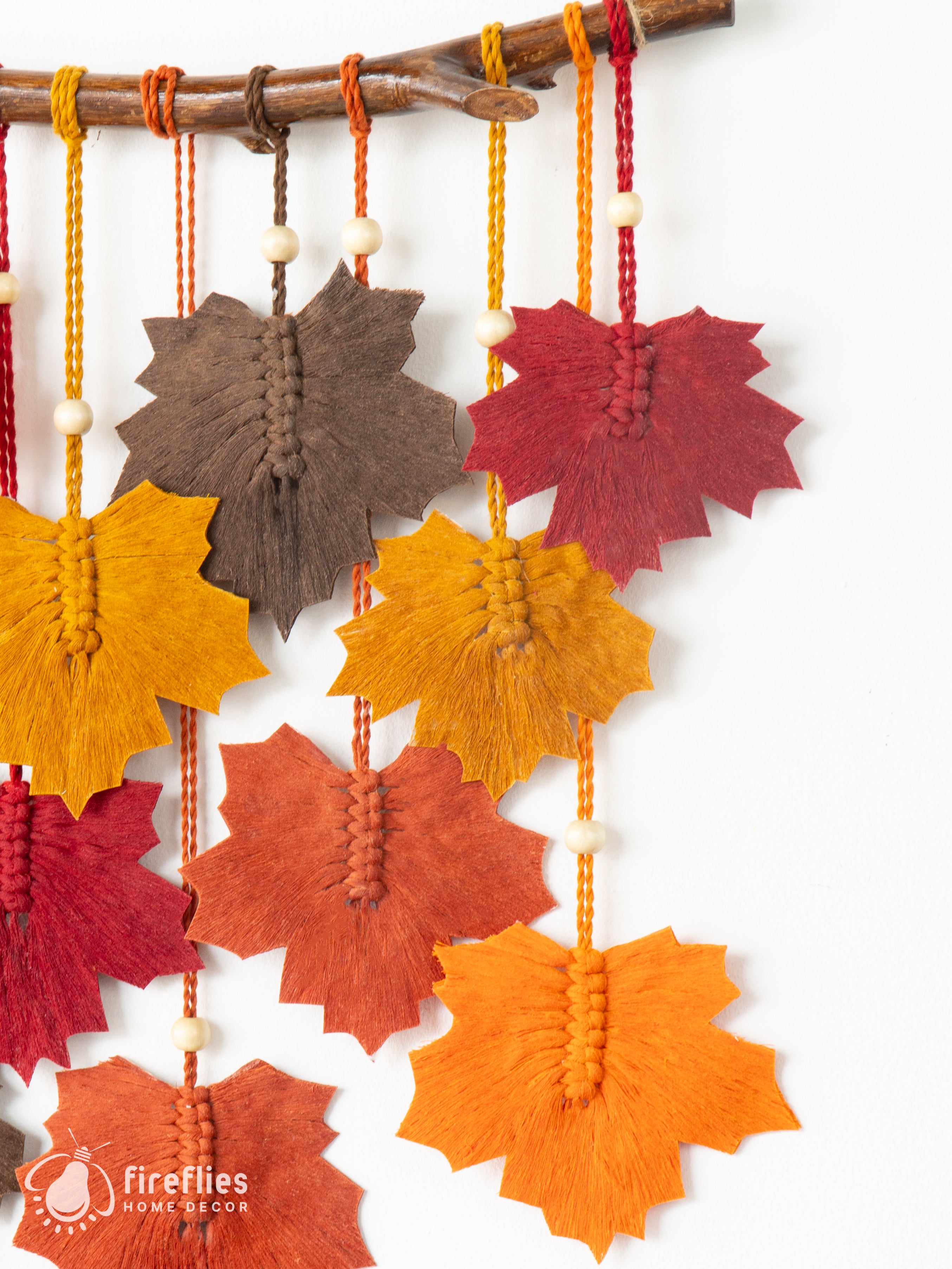 Handwoven macrame leaf, ideal for rustic or modern walls    
