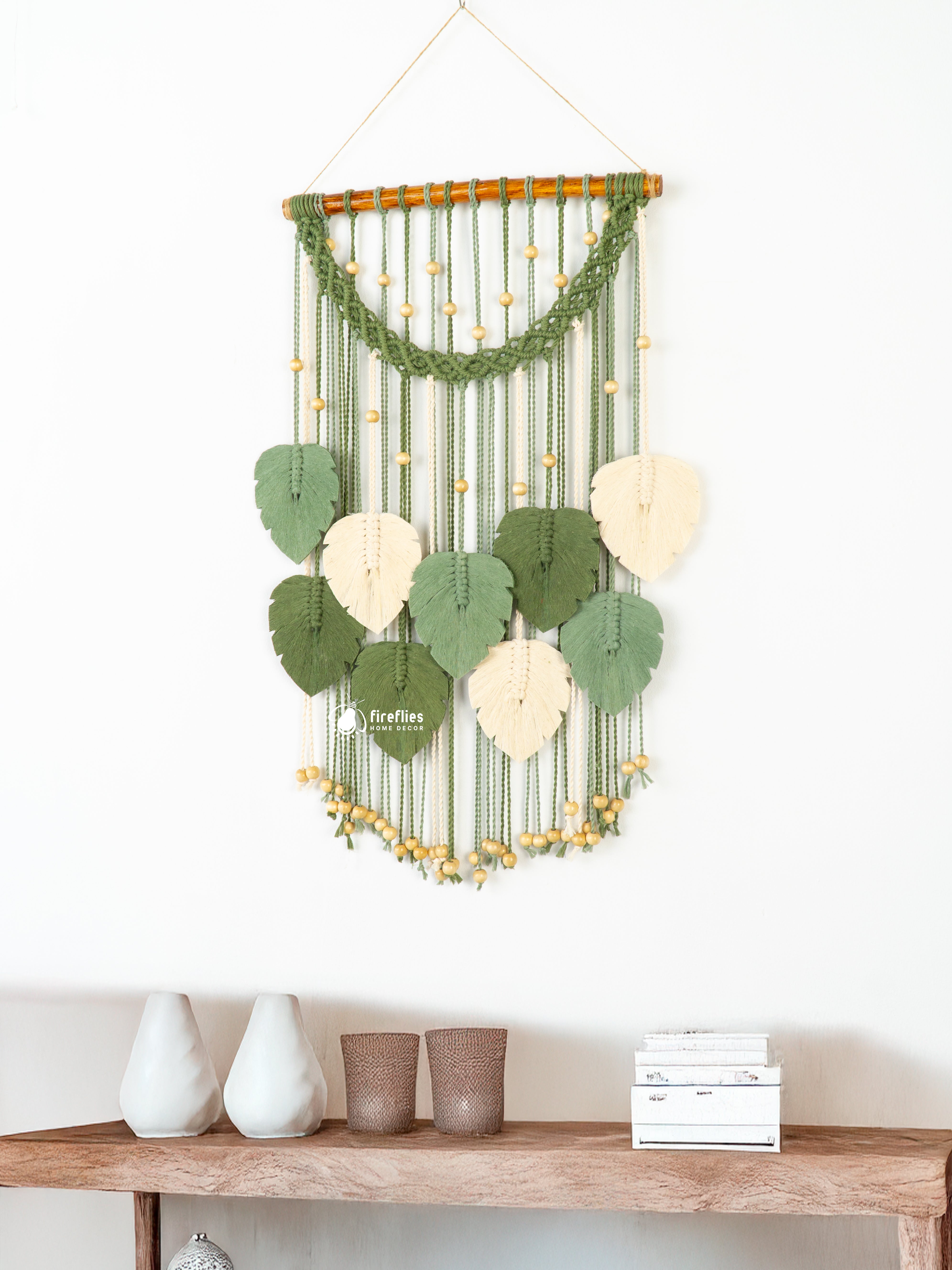 Handmade macrame leaf wall hanging, great for boho or rustic home decor    

