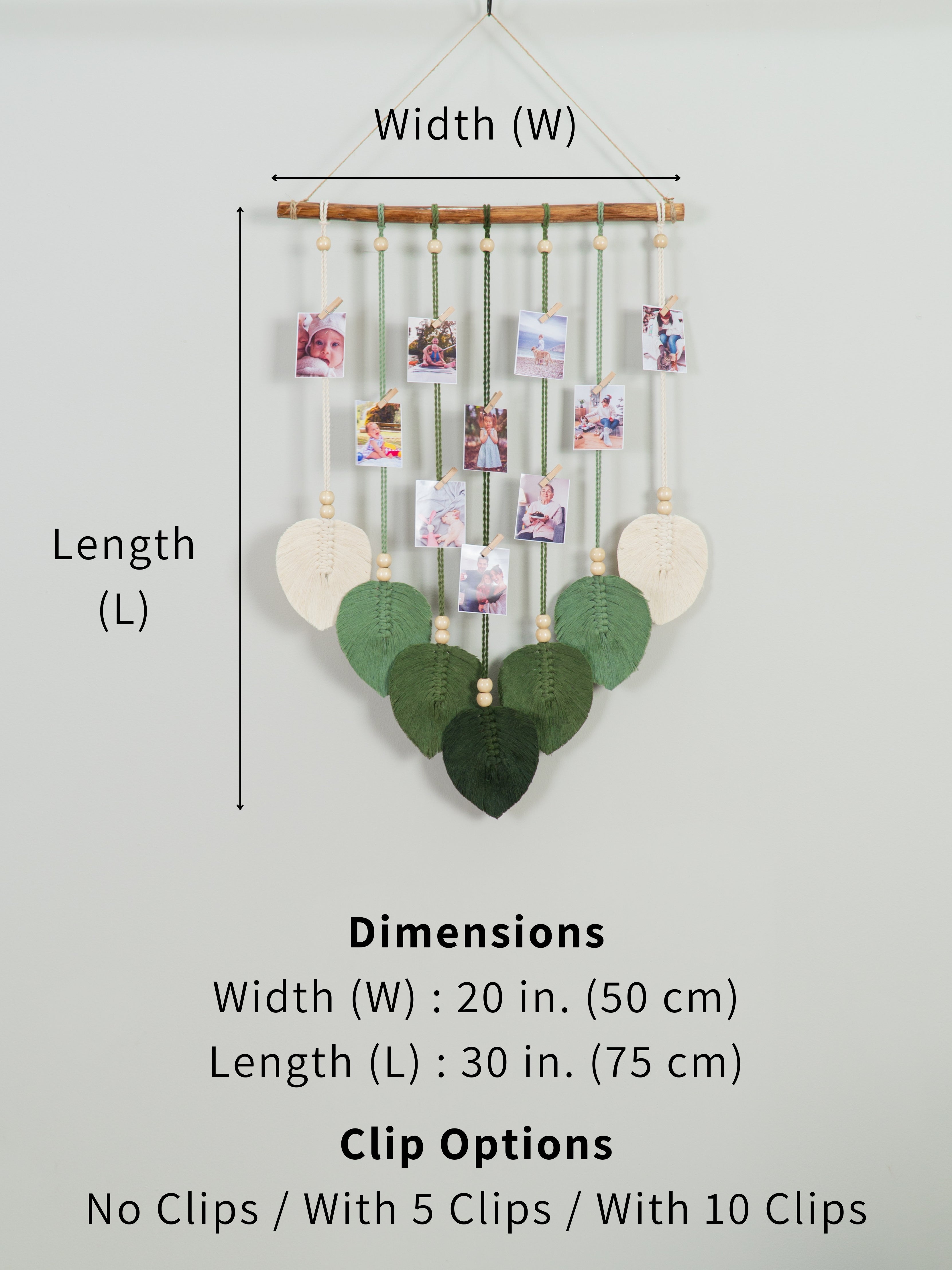 Macrame leaf photo display, great for natural or boho-inspired homes, offering a space to store special photos.