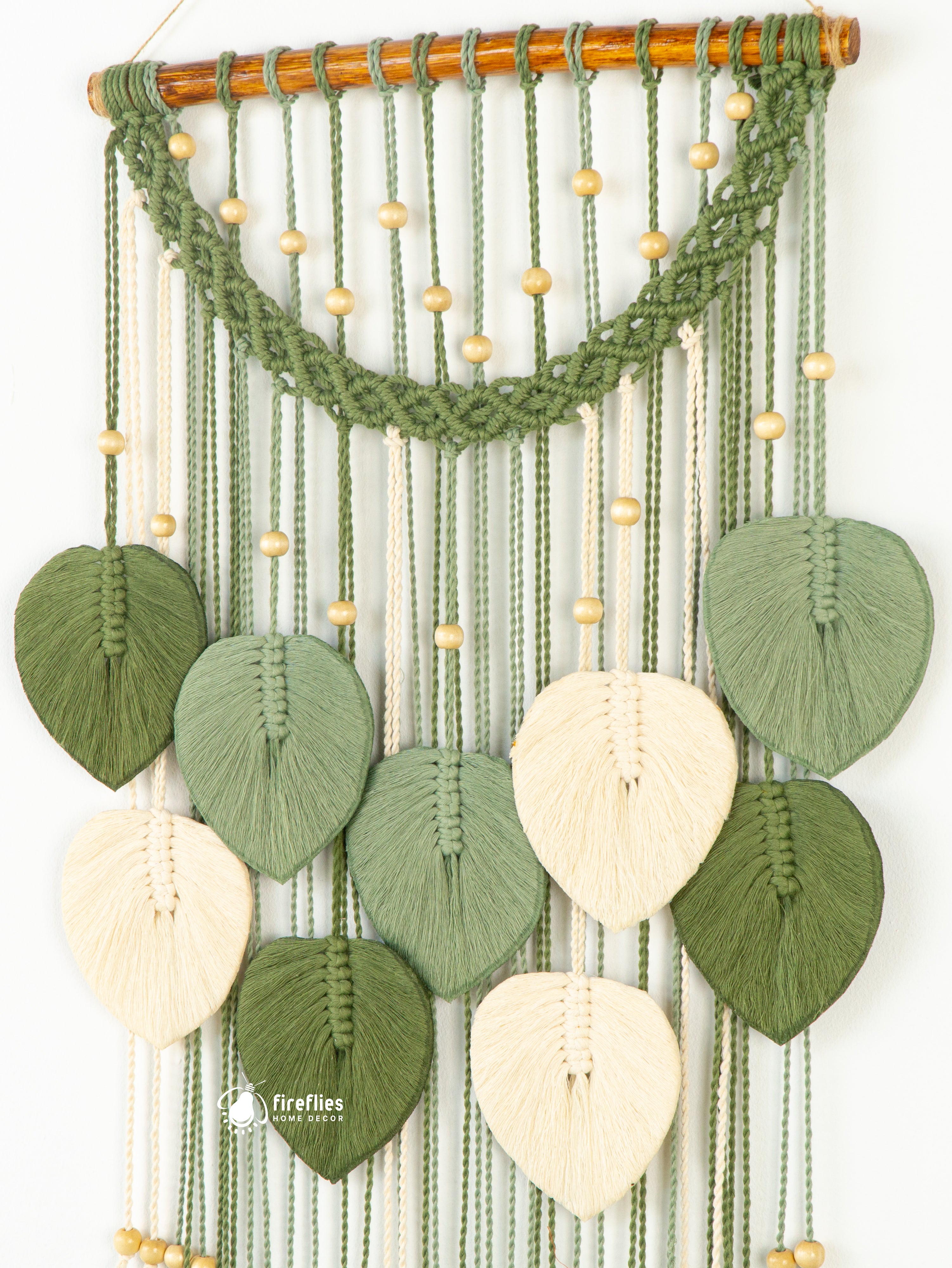 Boho macrame leaf wall decor, ideal for stylish and cozy rooms    
