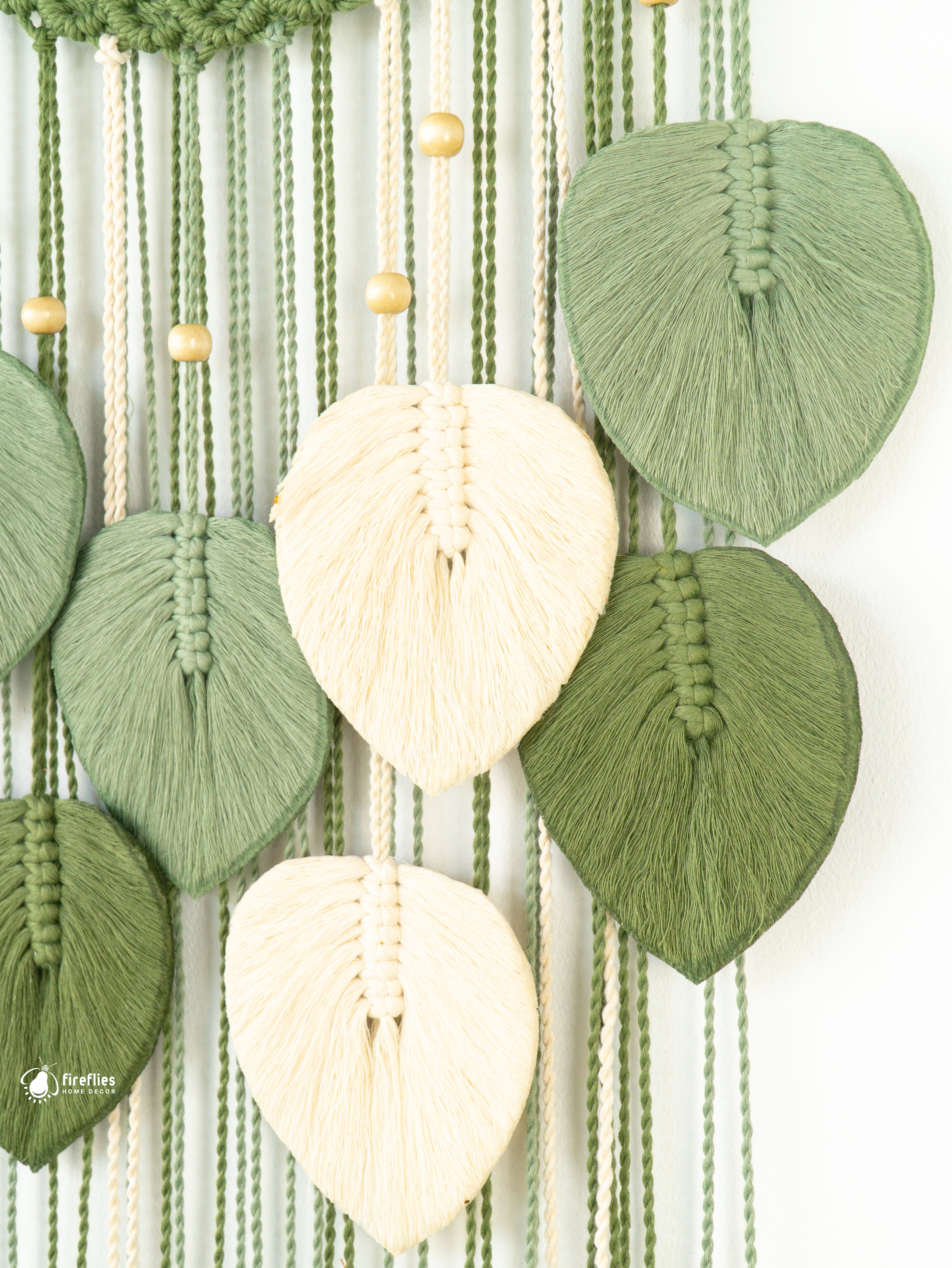 Natural macrame leaf hanging, perfect for simple home accents    
