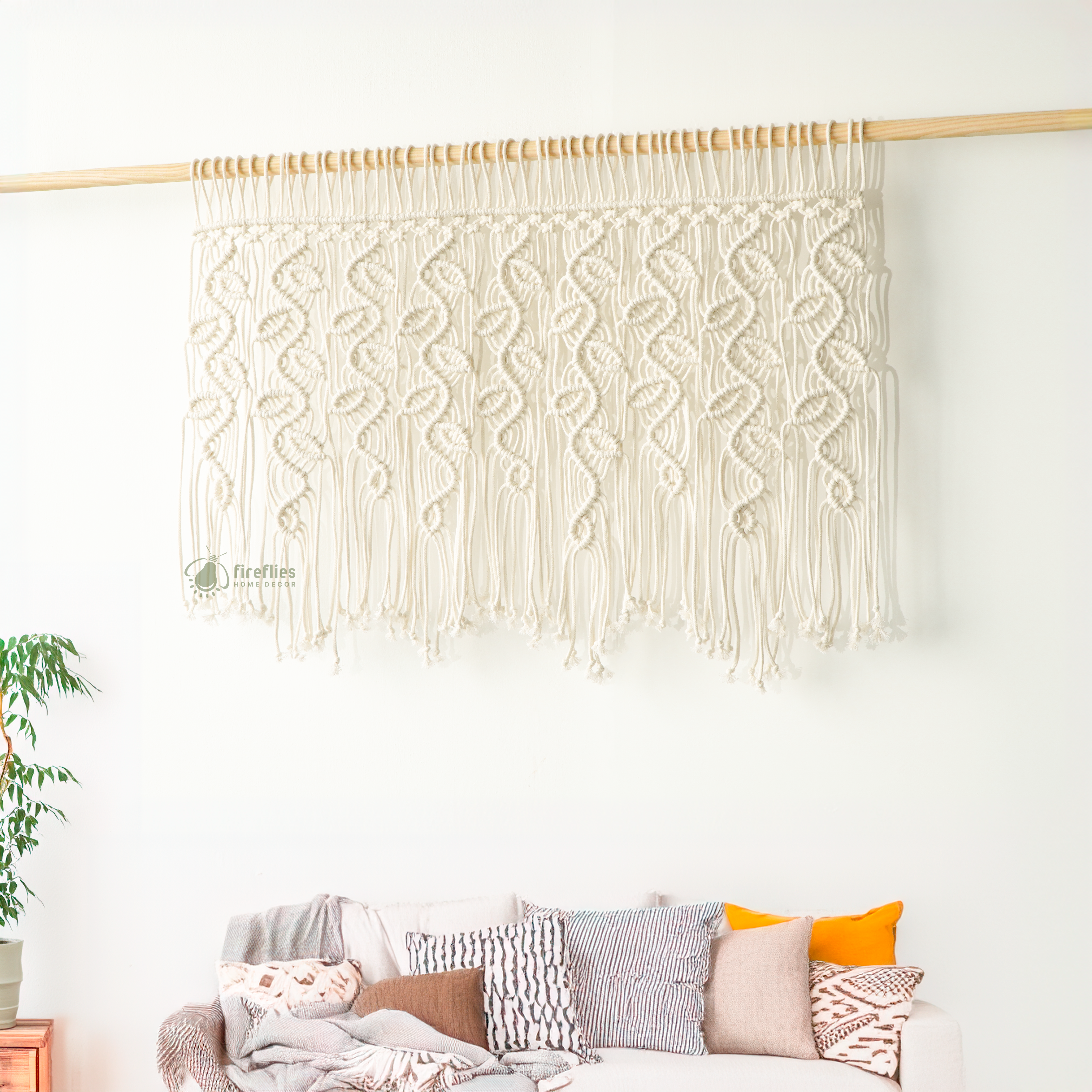 Macrame Leaf Cotton Window Curtain in Natural