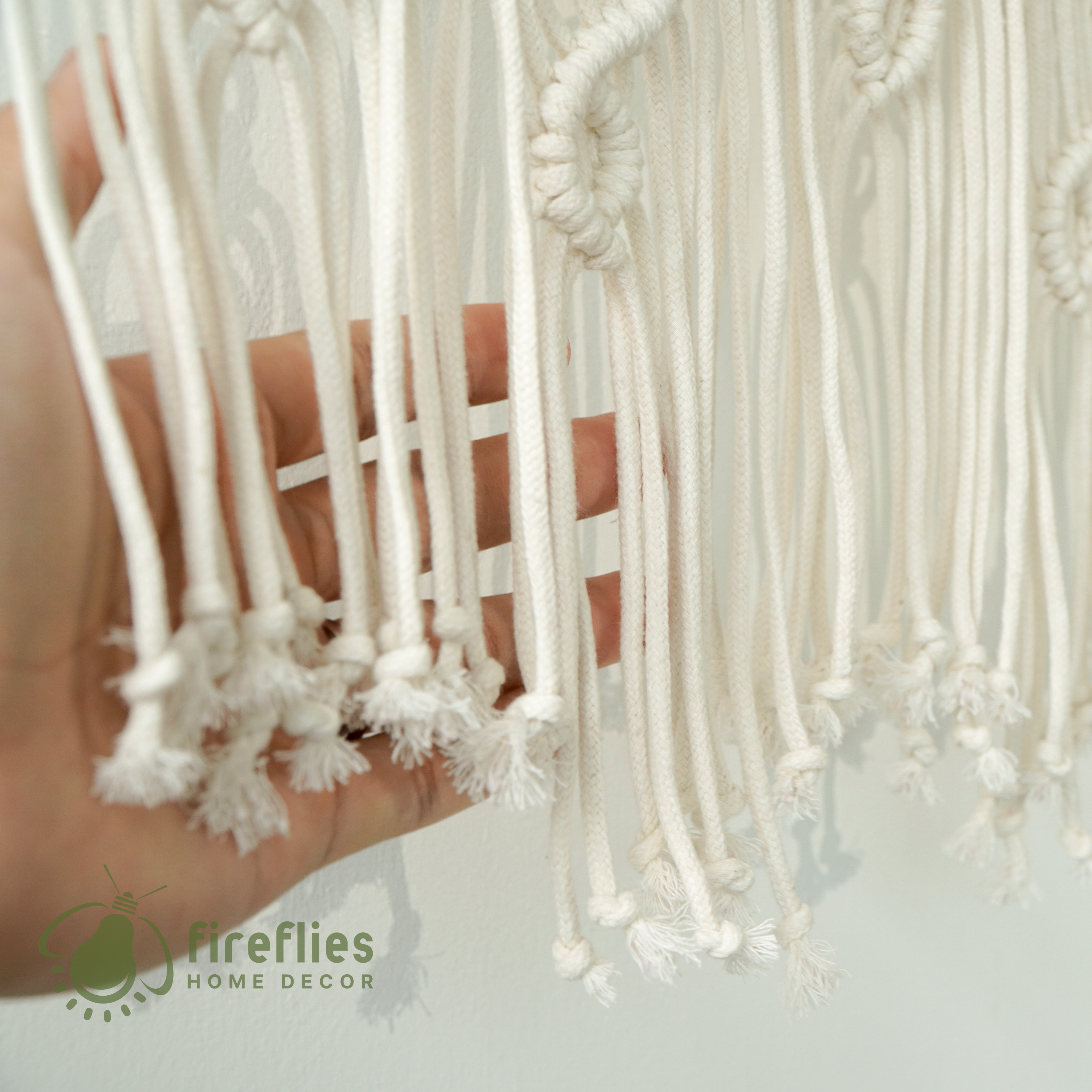 Natural macrame curtain, great for minimalist homes 
