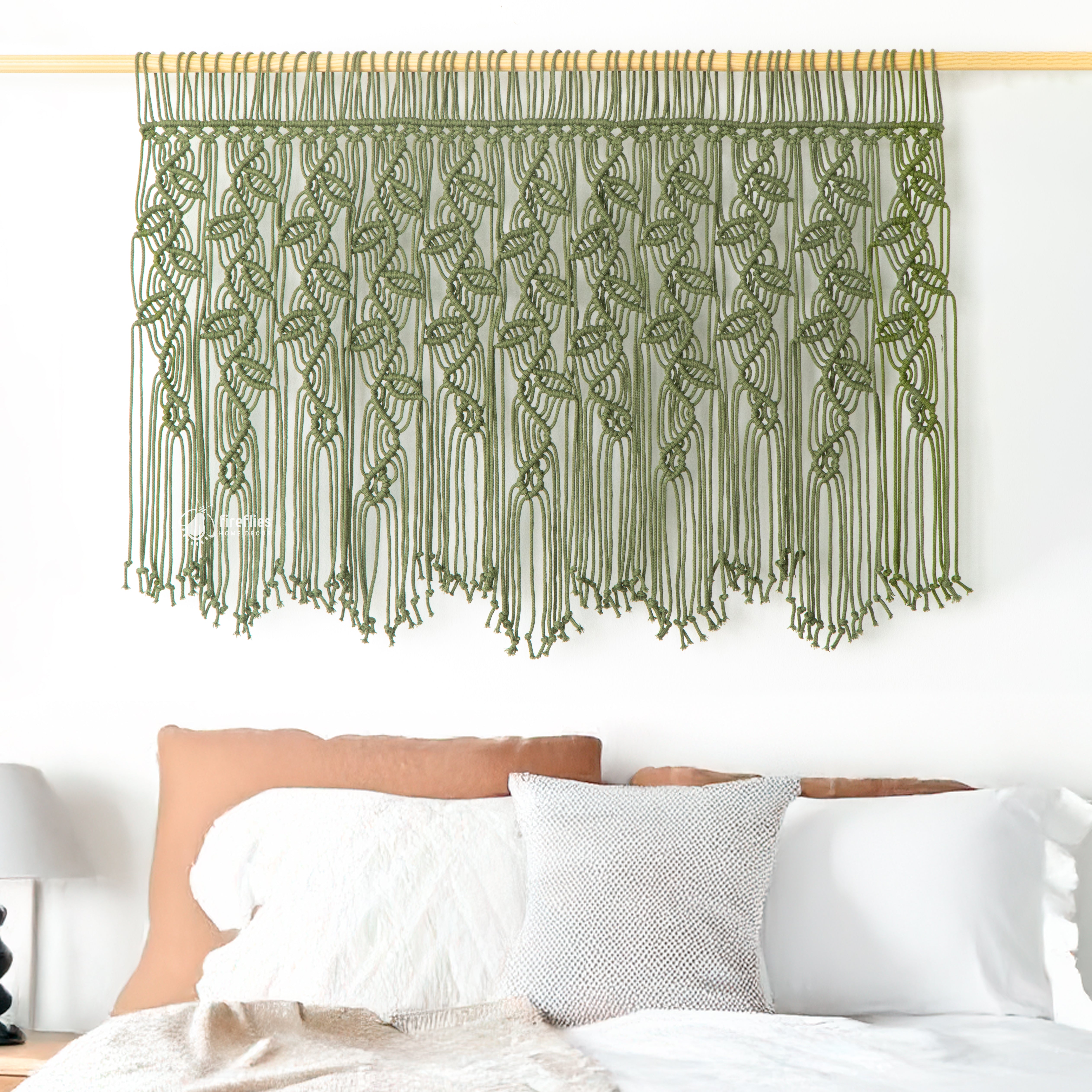Macrame Leaf Cotton Window Curtain in Olive Green