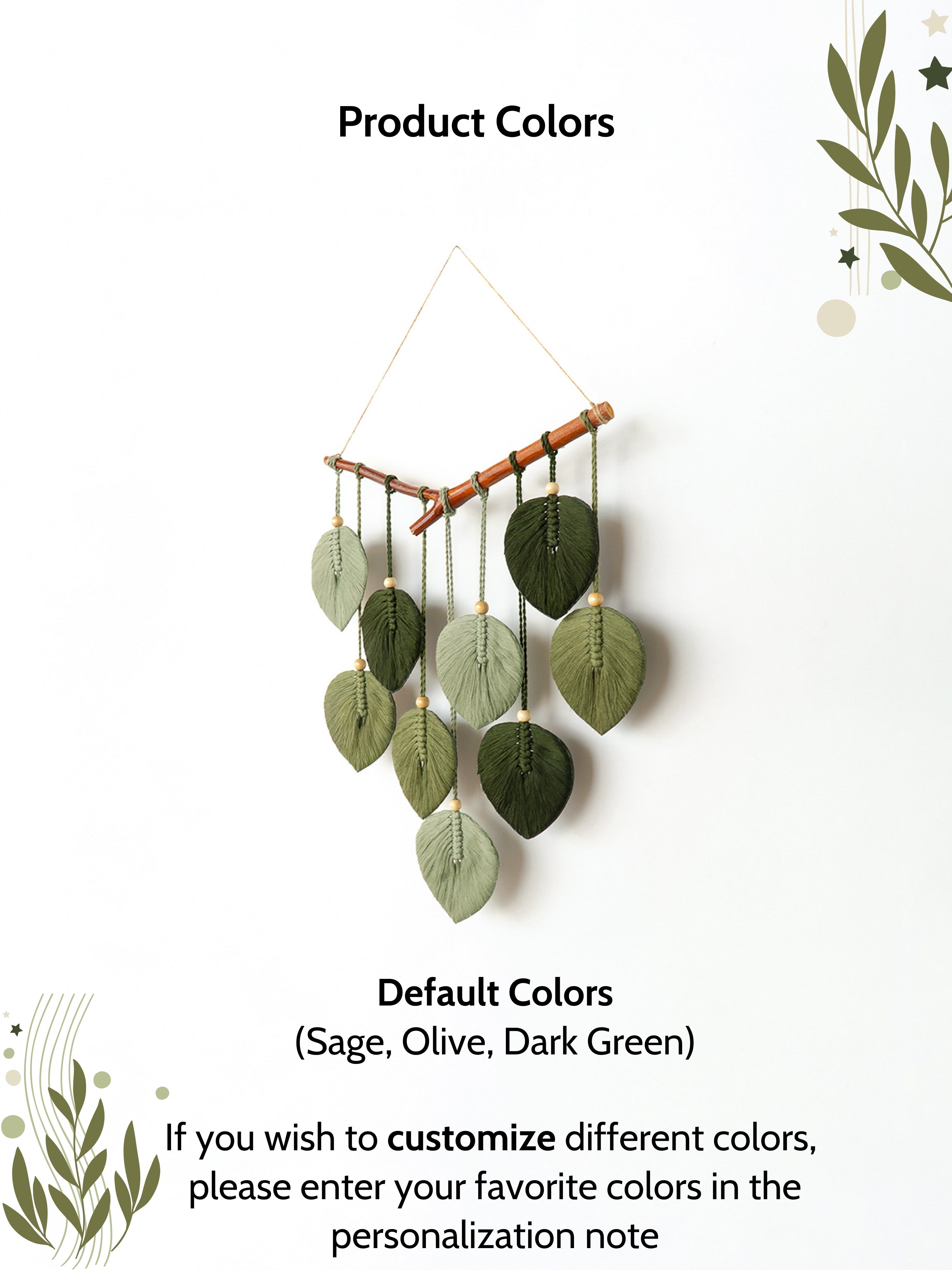 Decorative wall hanging with leaf-like elements on a white background