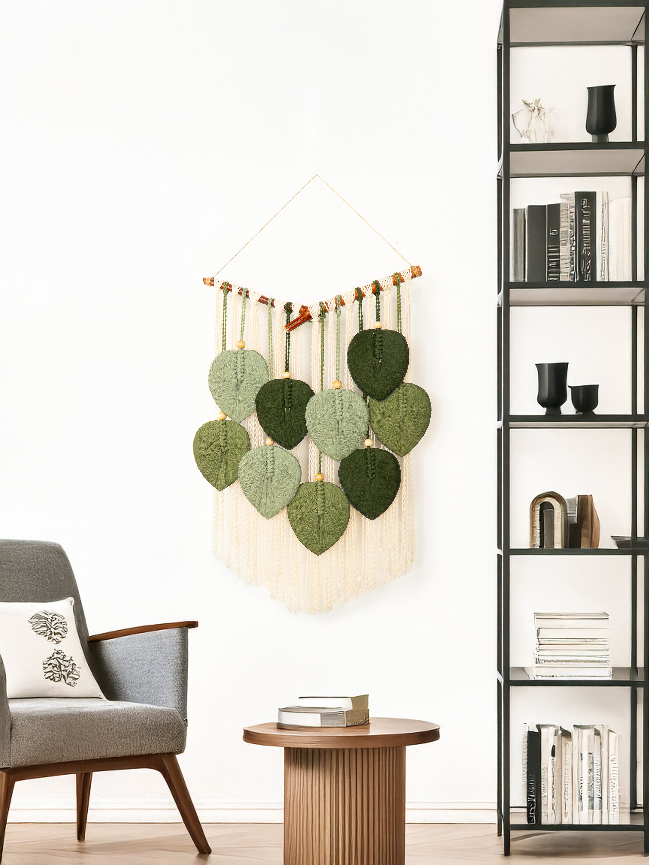 Moss Macrame Leaf Wall Hanging with Backdrop