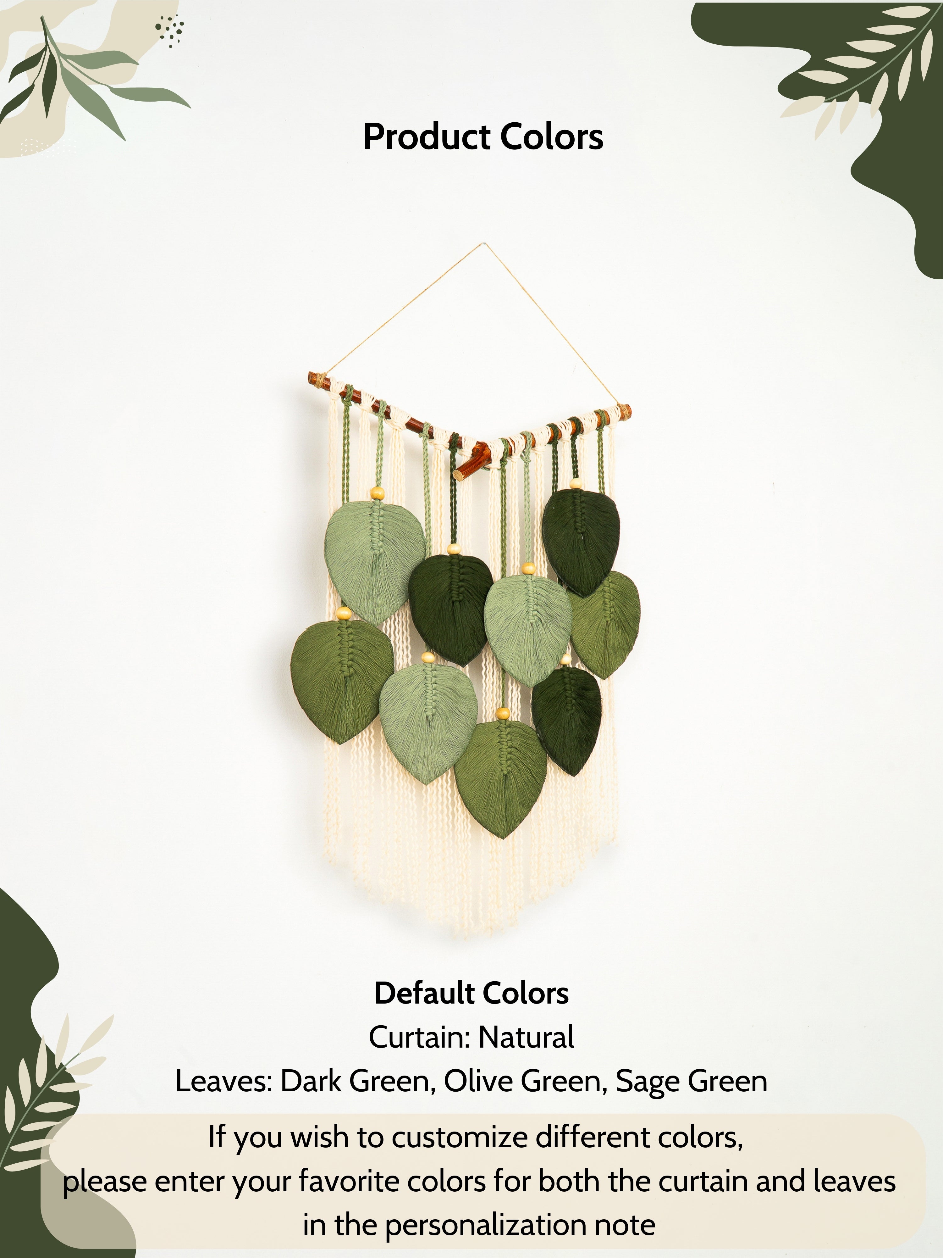 Decorative wall hanging with leaves on a white background