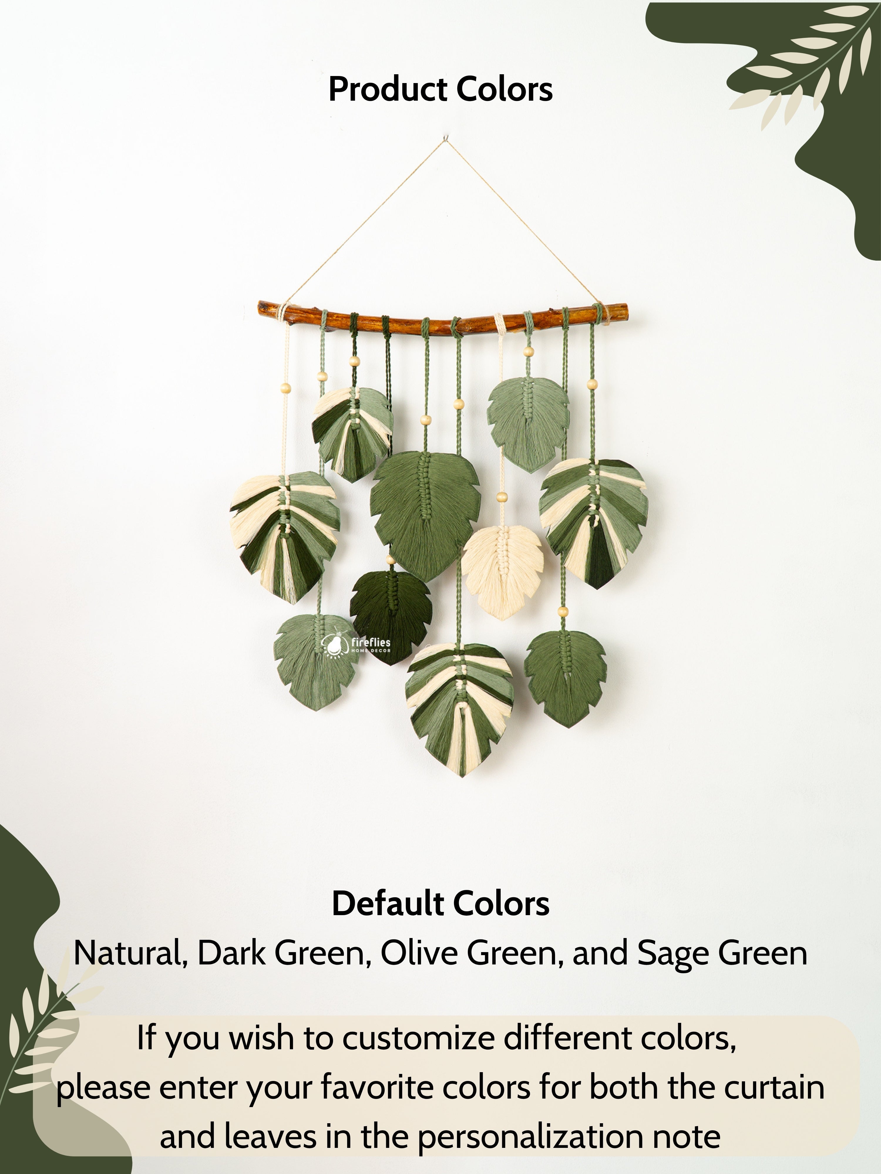 Decorative wall hanging with leaf patterns on a white background