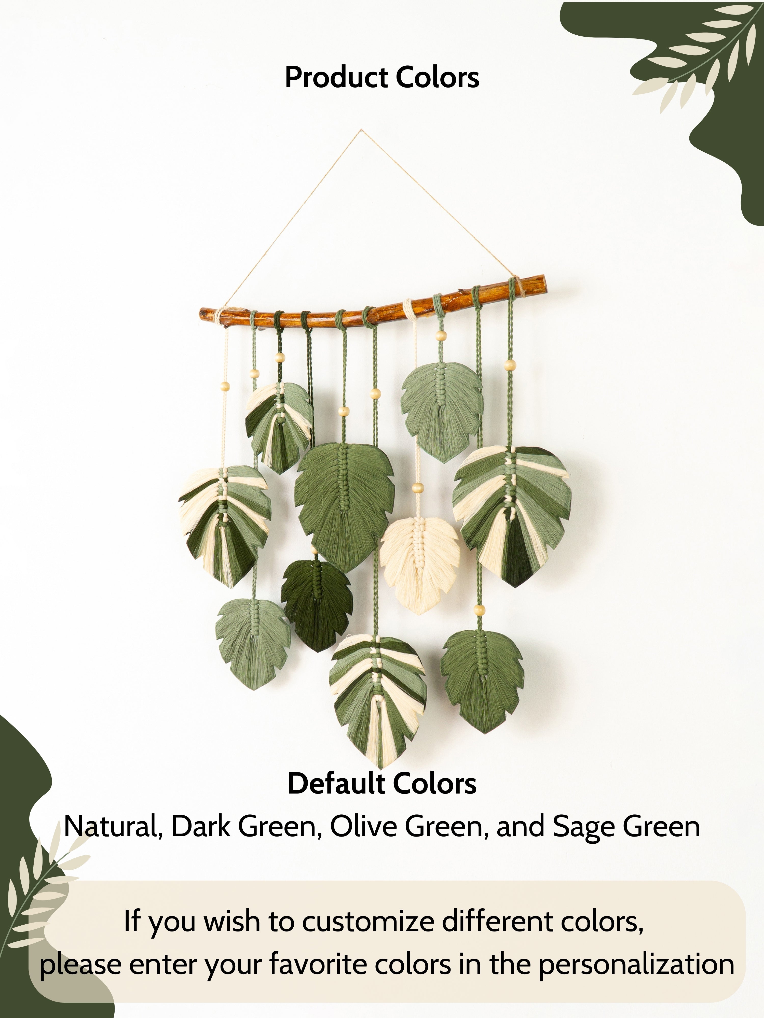 Decorative wall hanging with leaf patterns on a white background