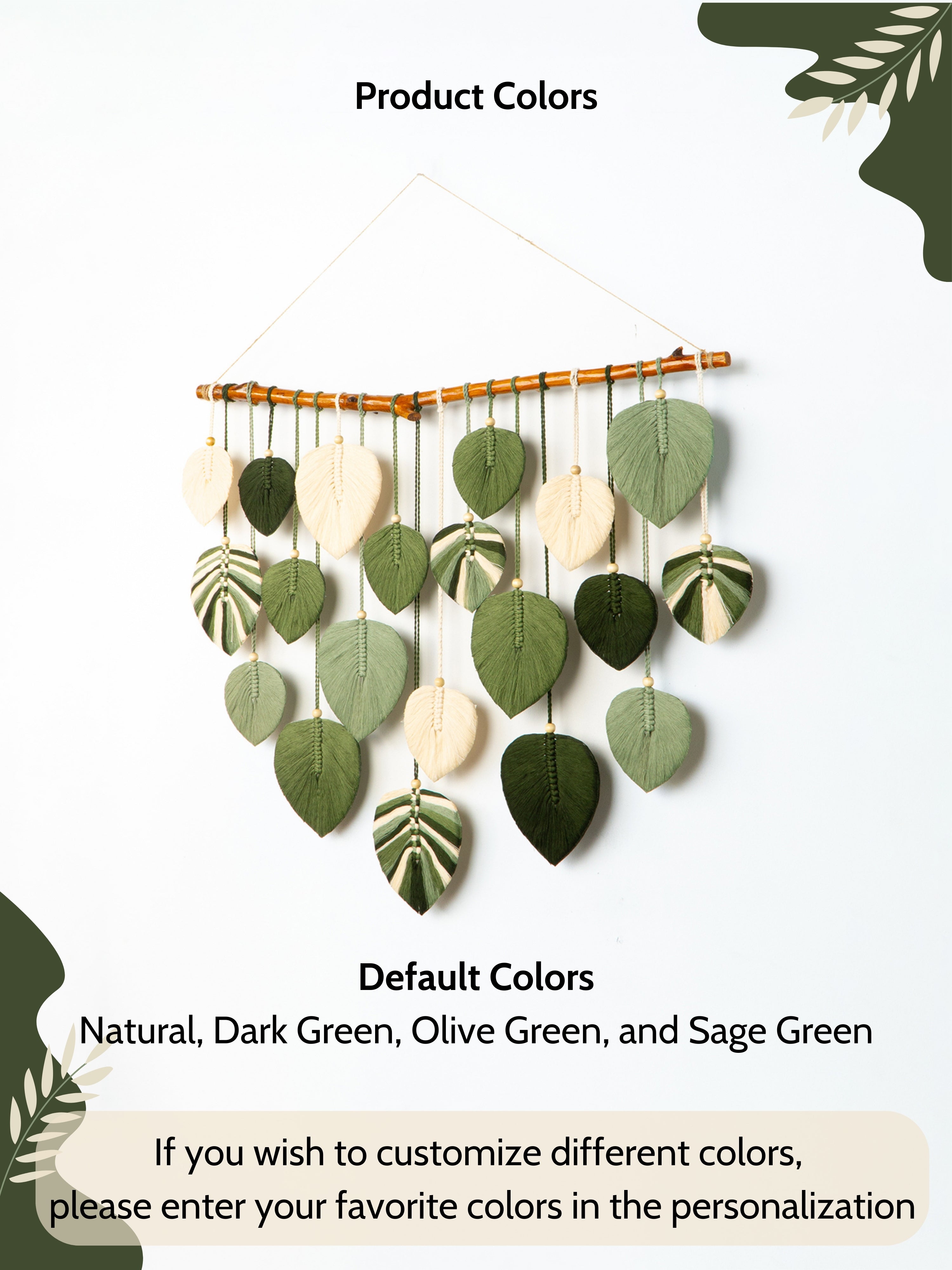 Decorative wall hanging with leaves in default colors on a white background