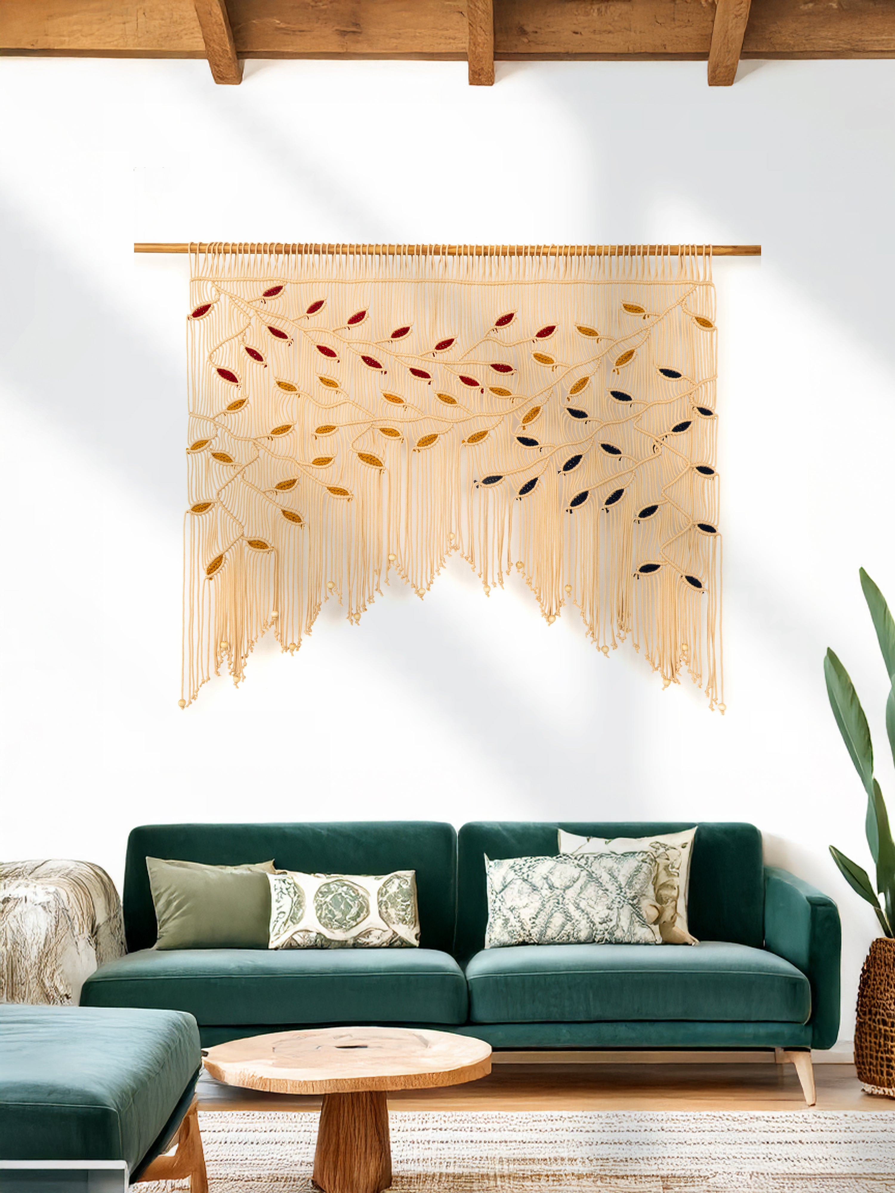Safara Beige Trio Macrame Window Curtain