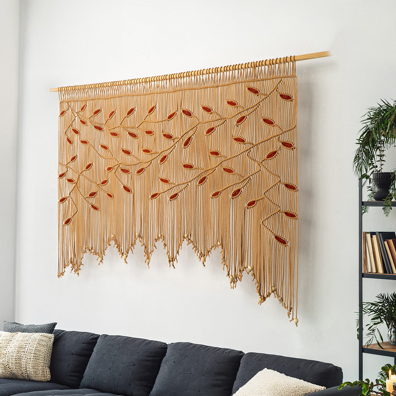 Latte and terracotta botanical wall art, extra-wide for dramatic statement walls or cozy sunrooms.