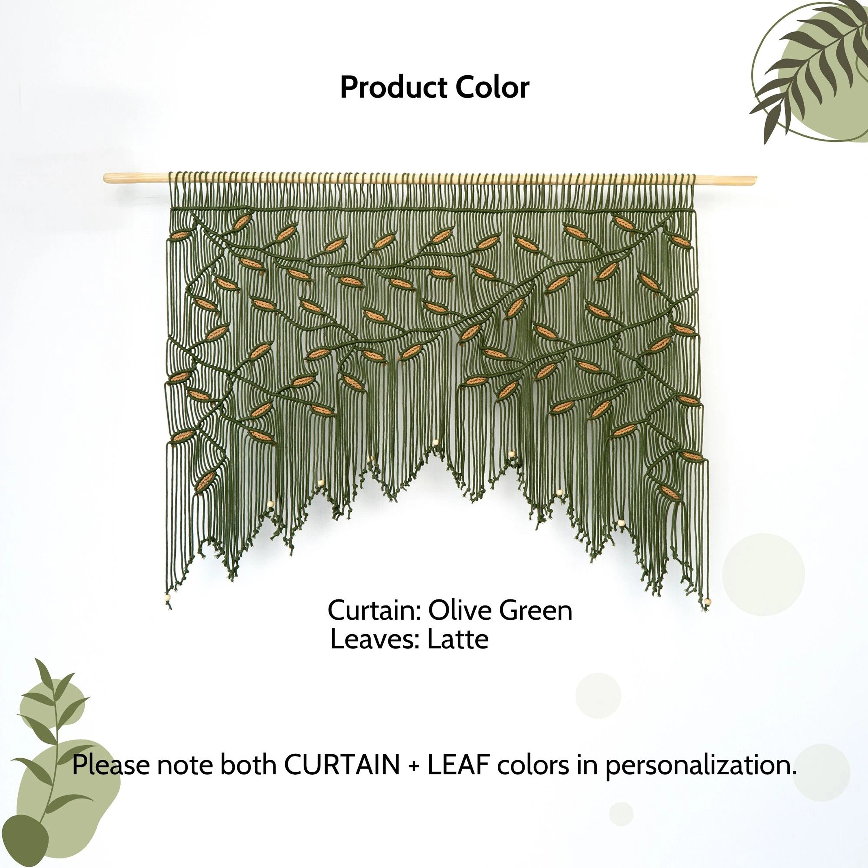Nature-inspired olive green macrame wall decor with terracotta accents, ideal for a cozy living room.