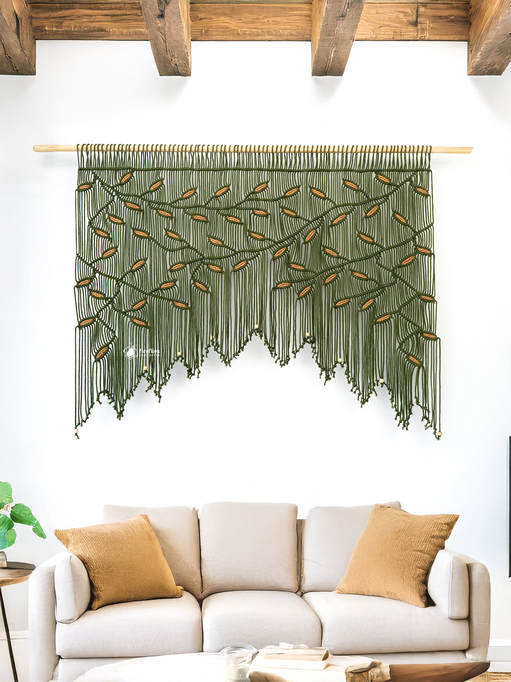Safara Olive Latte Macrame Window Curtain