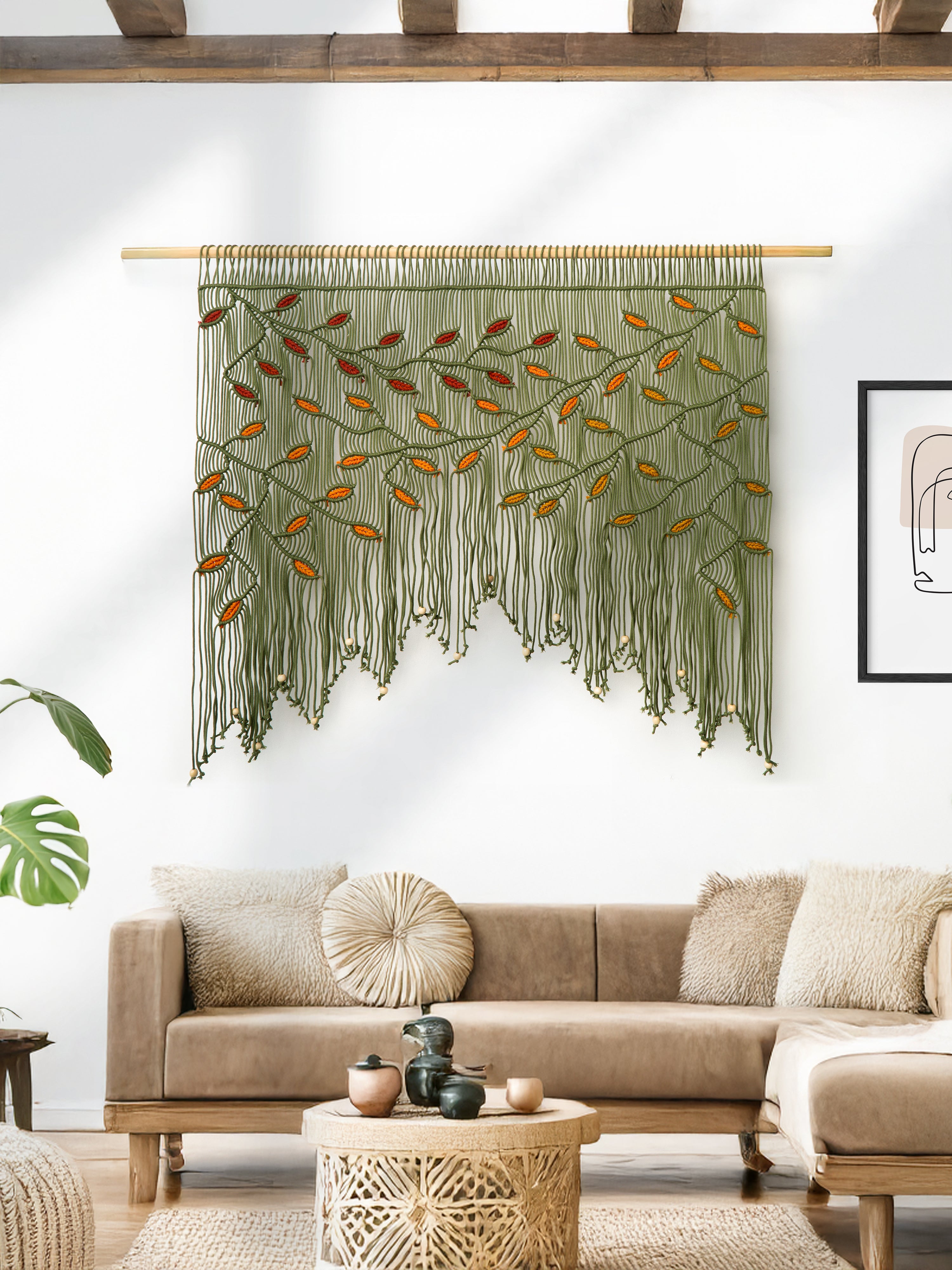 Safara Olive Trio Macrame Window Curtain