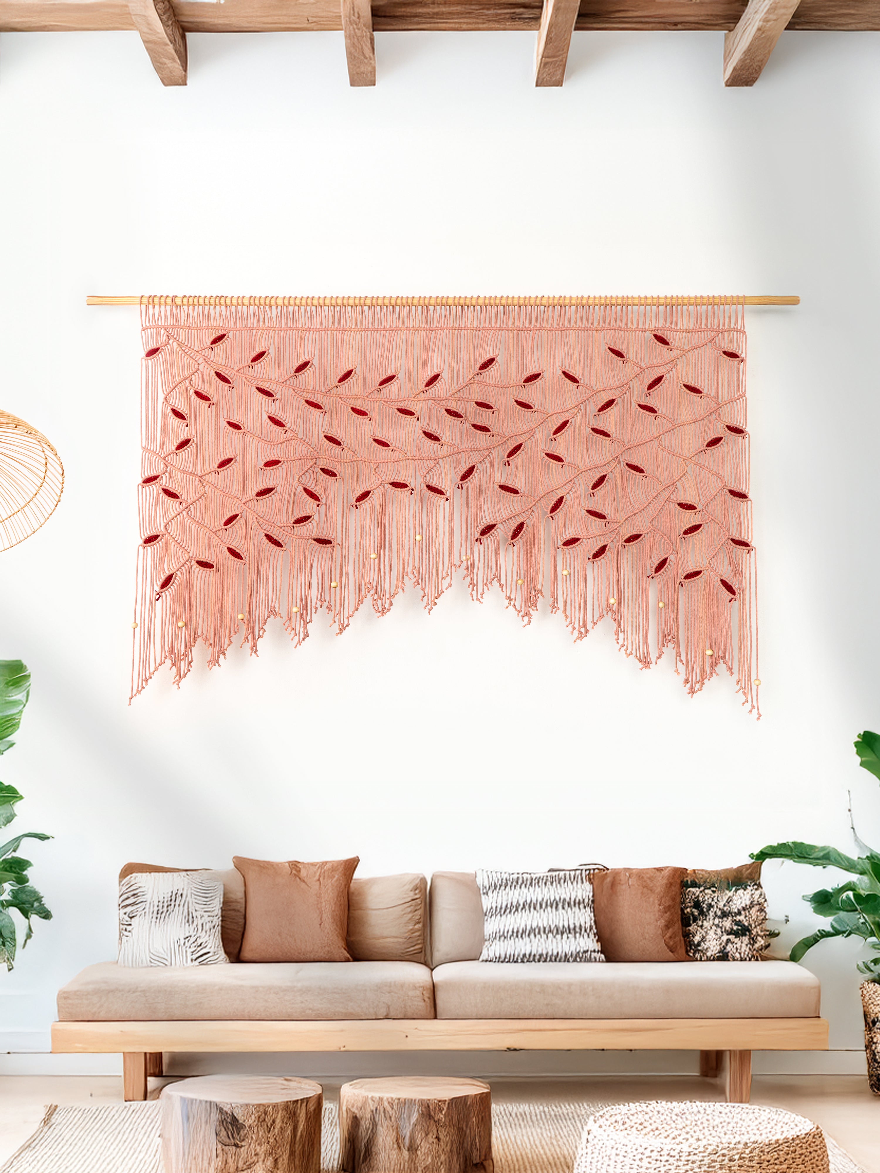 Safara Pink Maroon Macrame Window Curtain