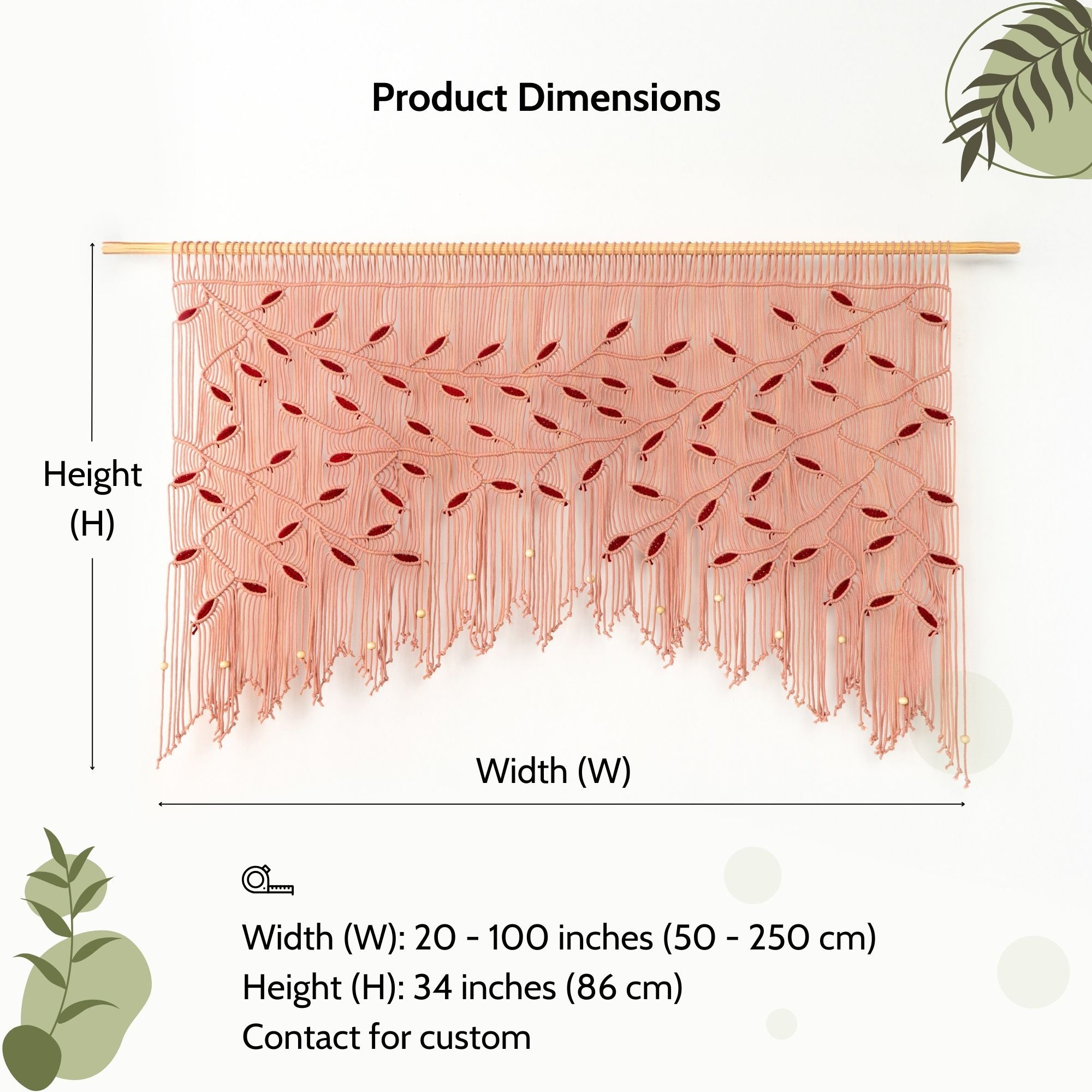 Product dimensions of a decorative item with height and width measurements.