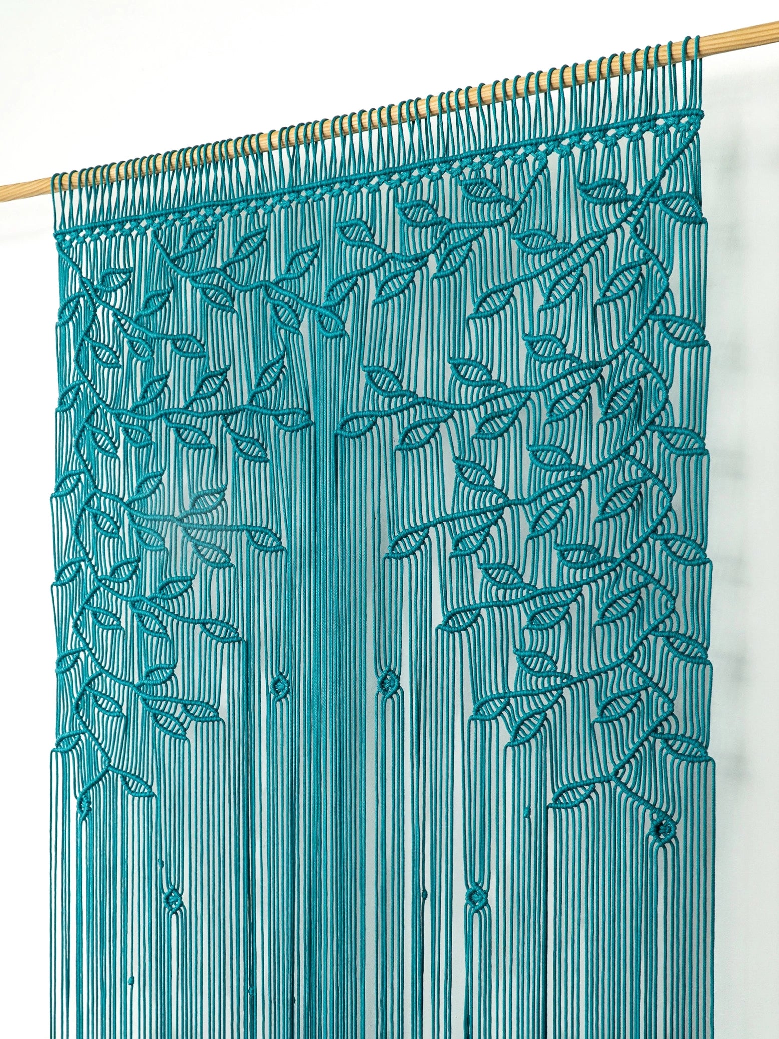 Shea Aqua Blue Macrame Leaf Door Curtain