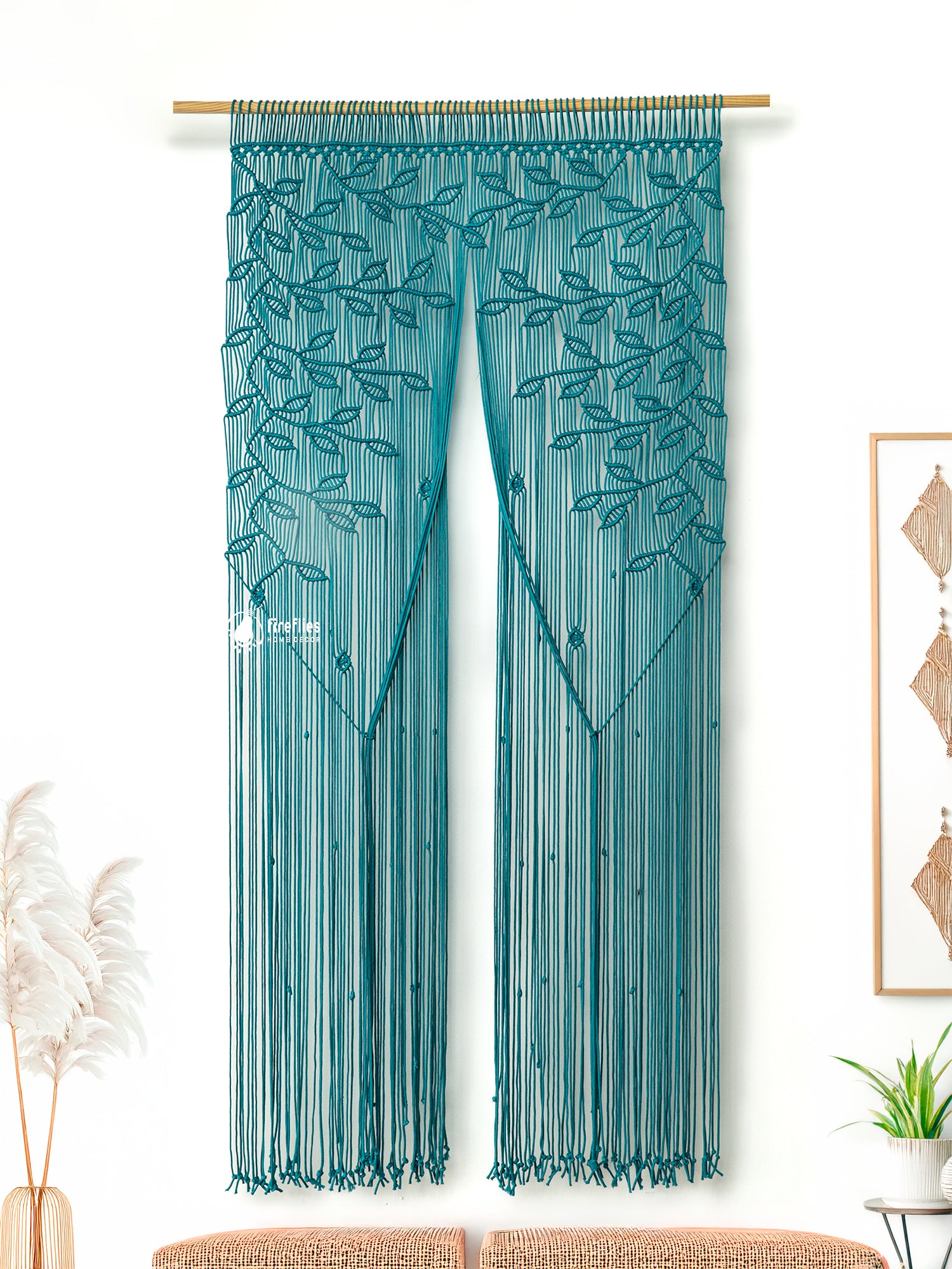 Shea Aqua Macrame Leaf Door Curtain