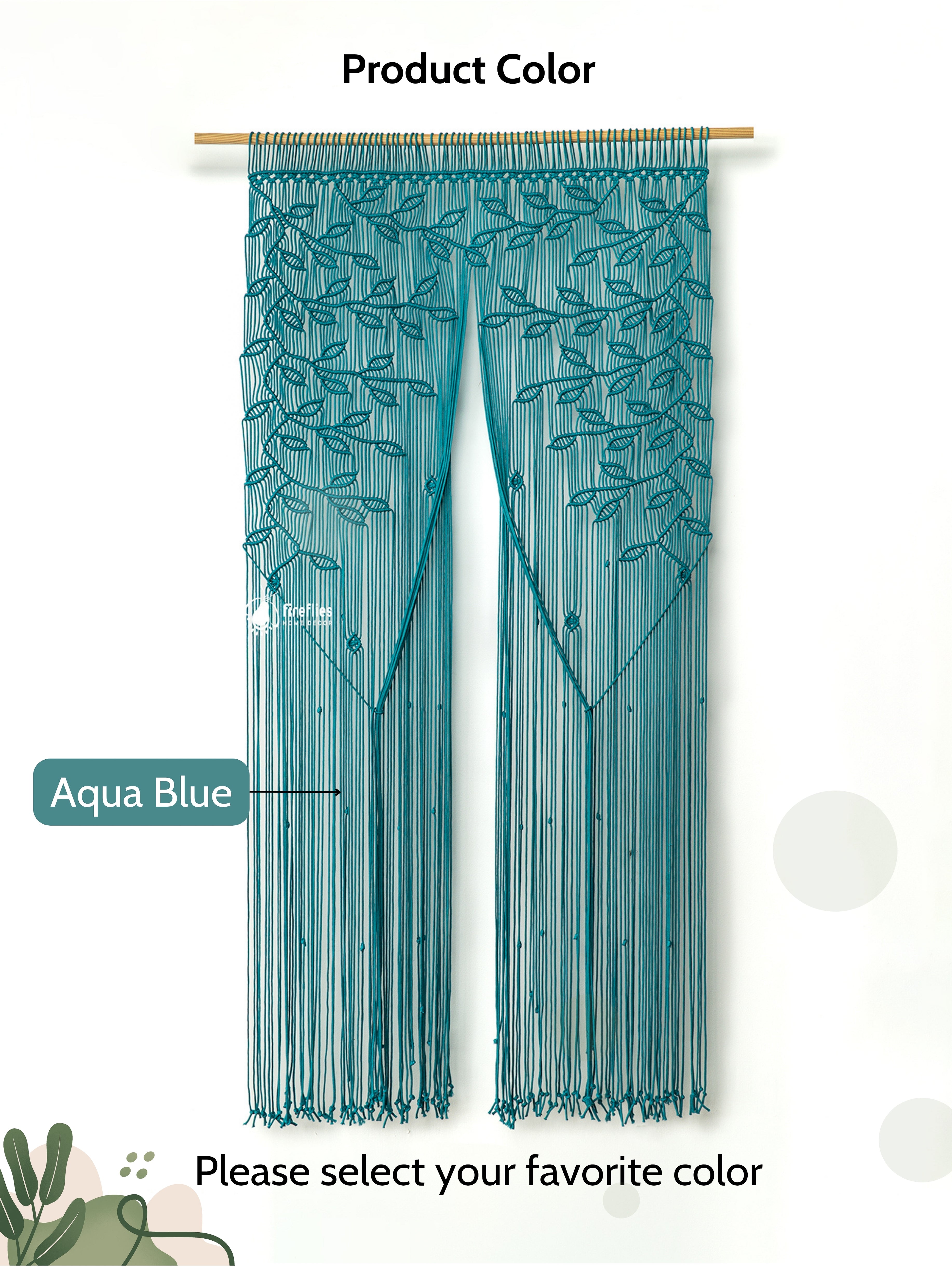 Aqua blue curtain with brand logo on a white background