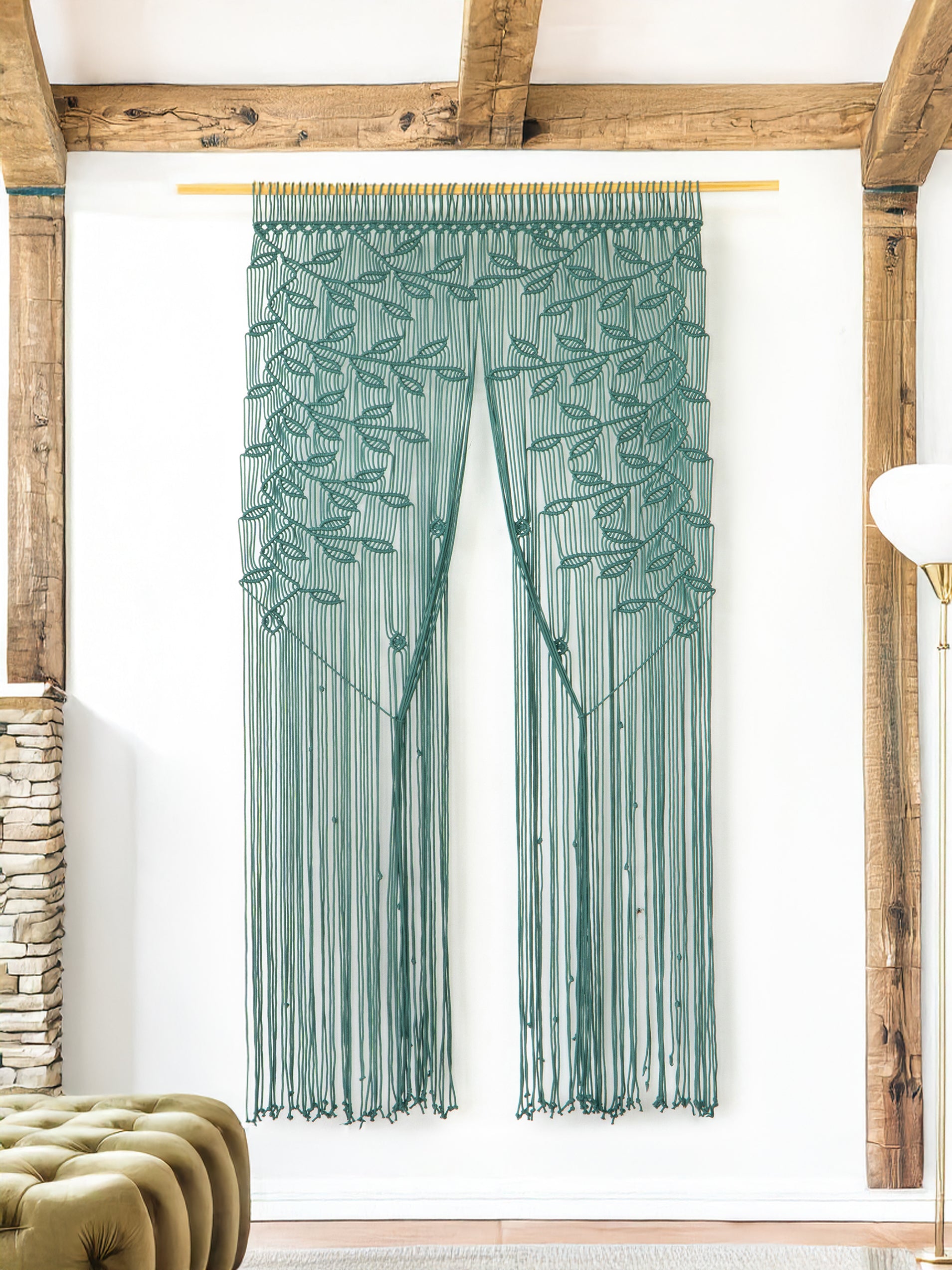 Shea Emerald Macrame Leaf Door Curtain
