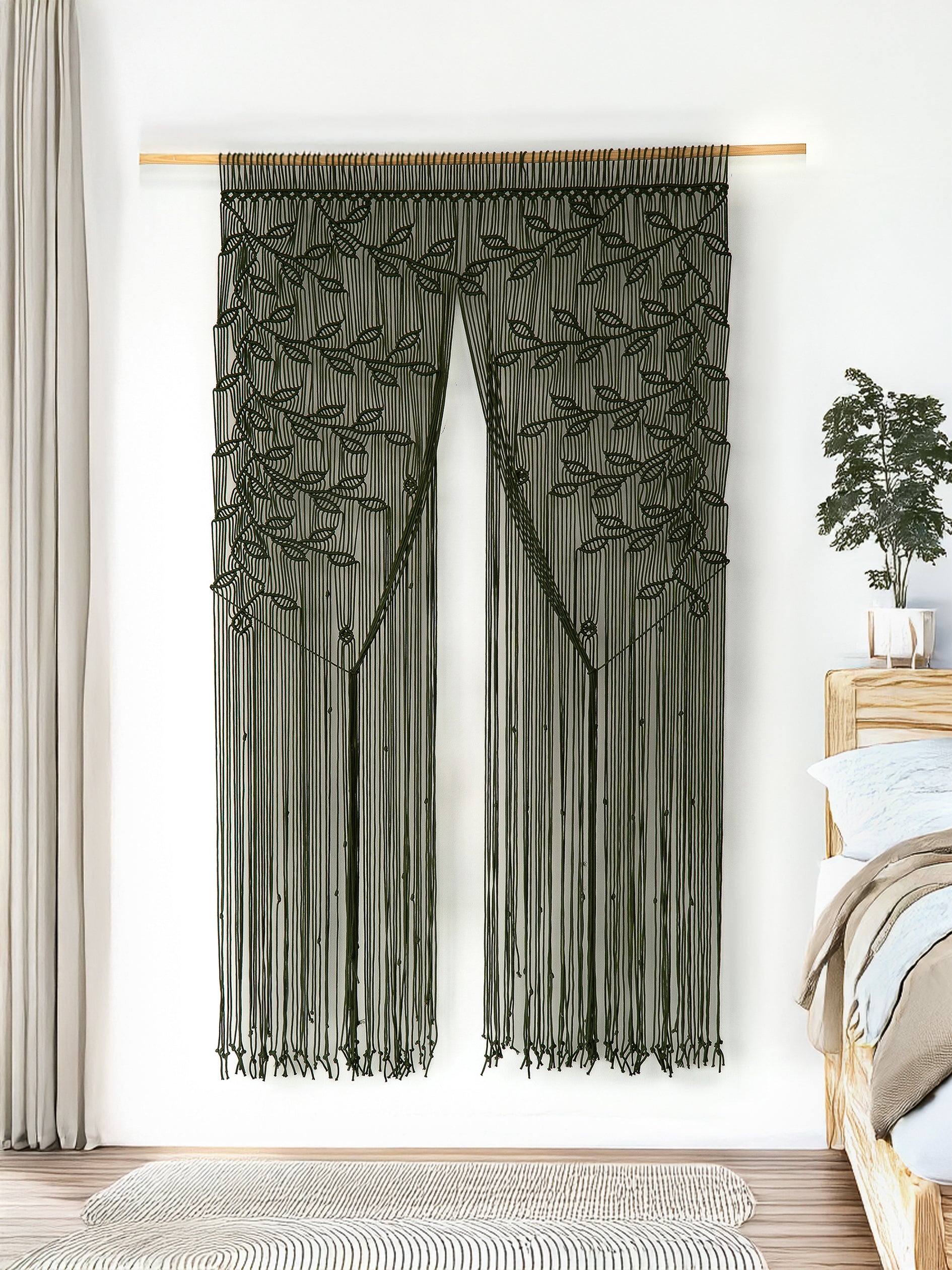 Shea Green Macrame Leaf Door Curtain