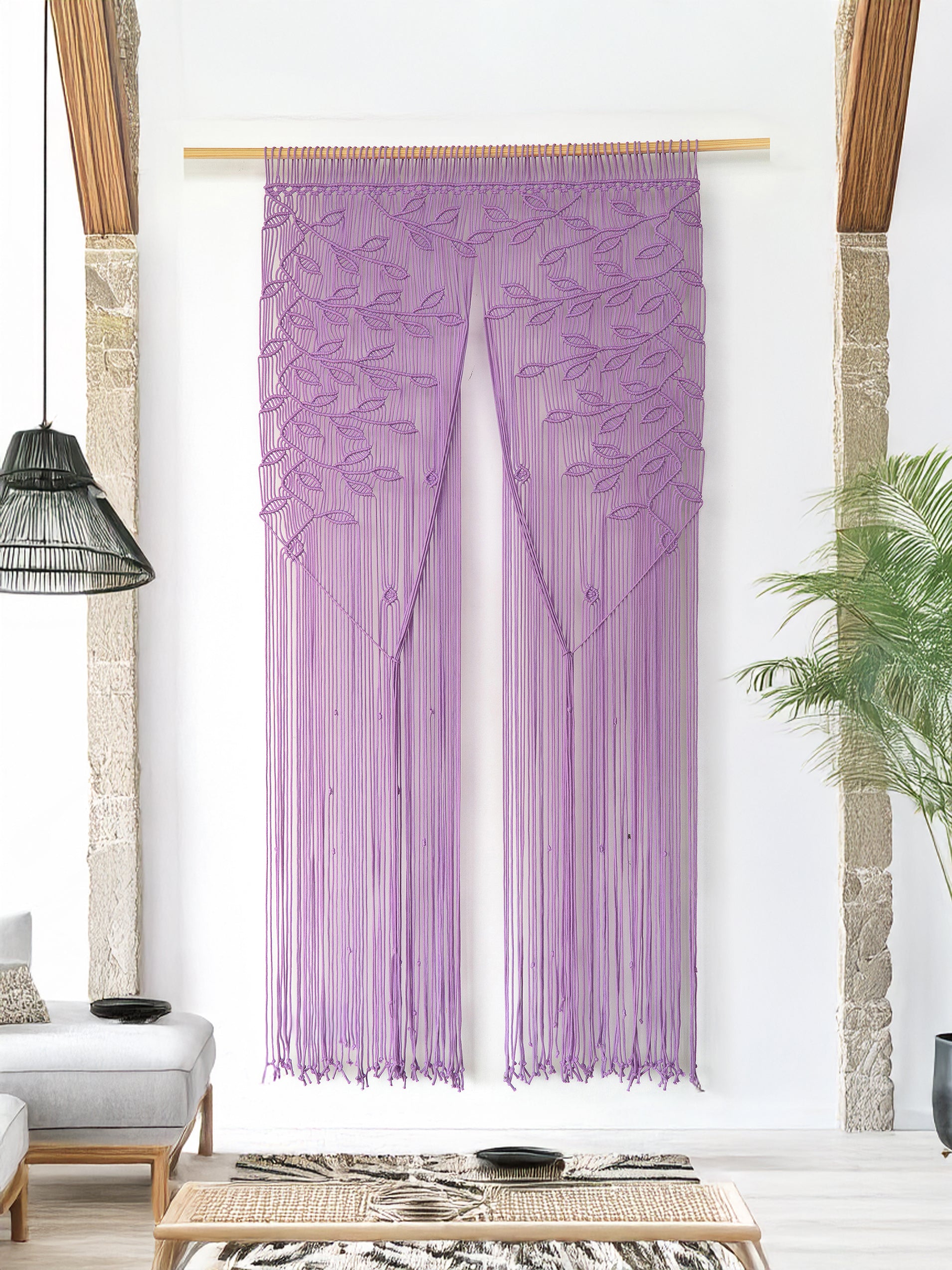 Shea Lavender Macrame Leaf Door Curtain