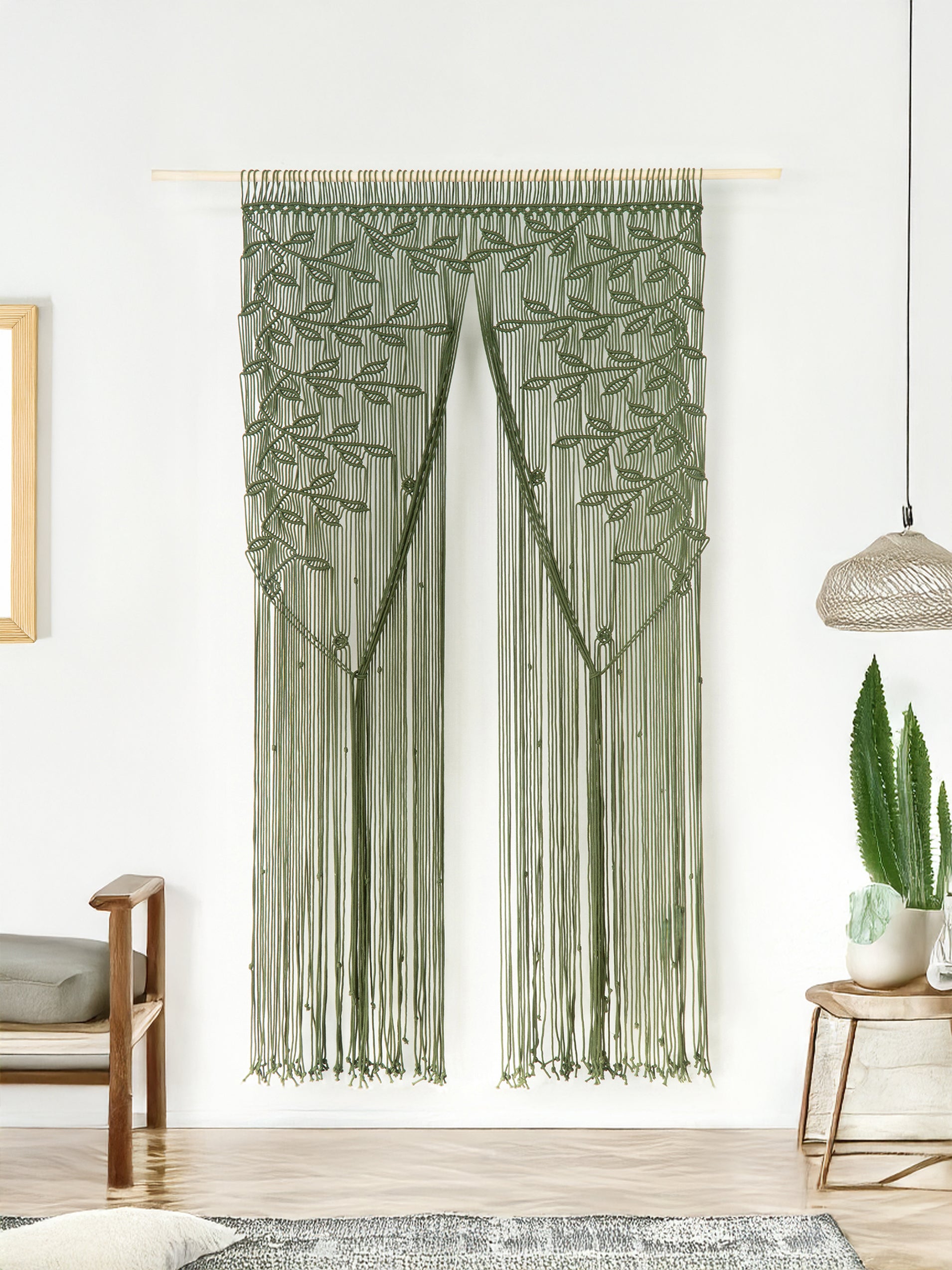 Shea Olive Macrame Leaf Door Curtain