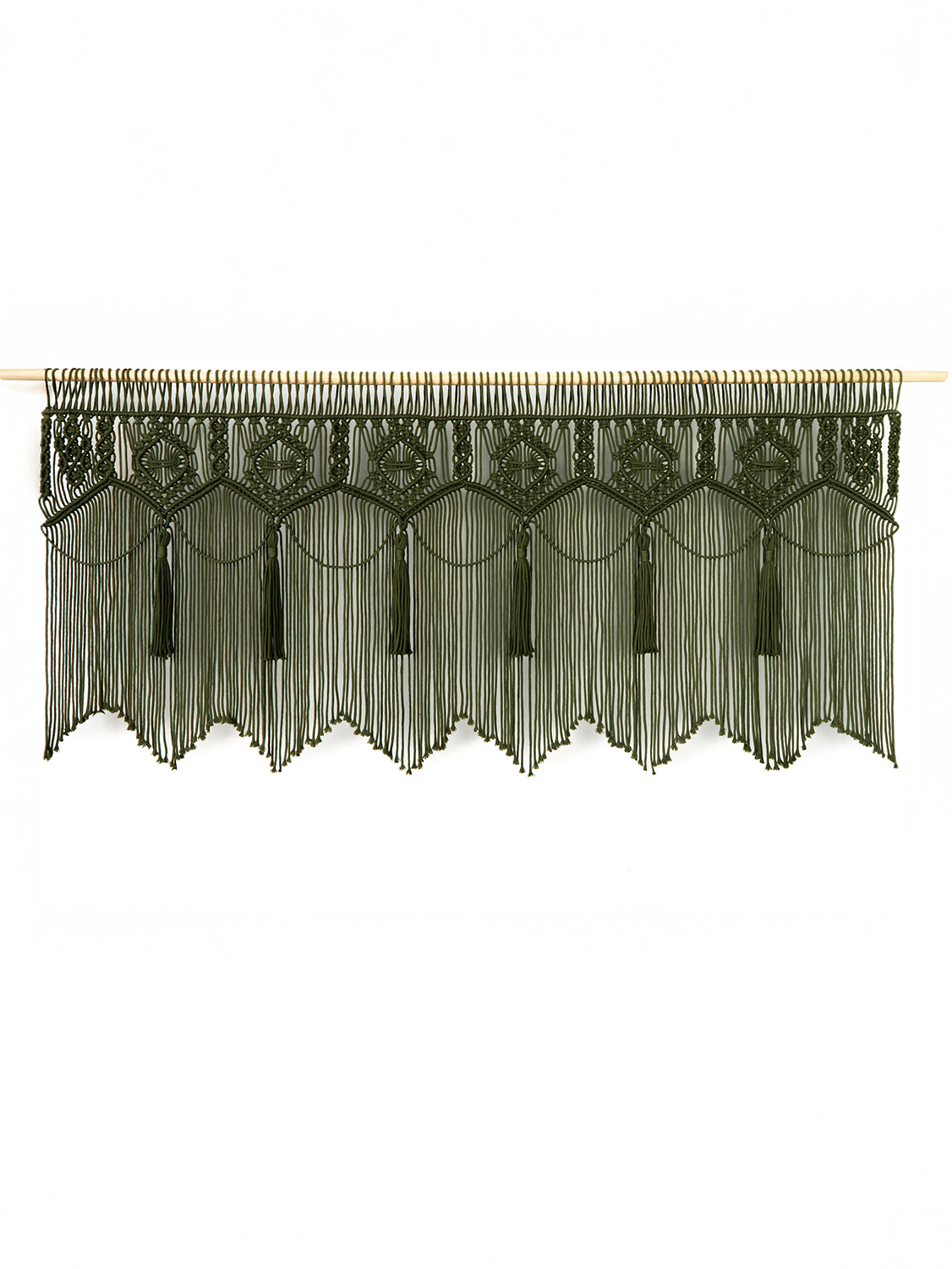 Tassel Green Boho Macrame Window Curtain