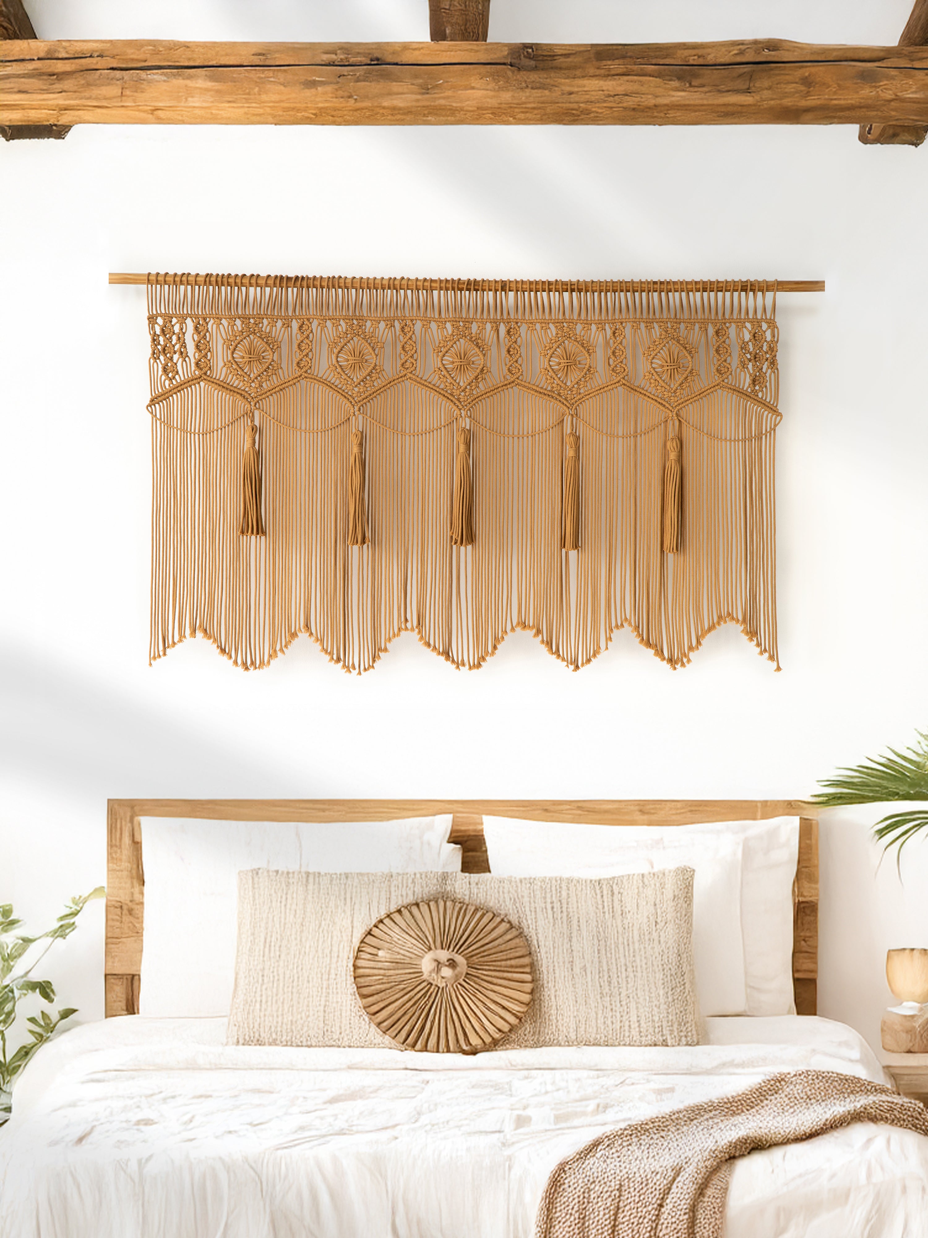 Tassel Latte Boho Macrame Window Curtain