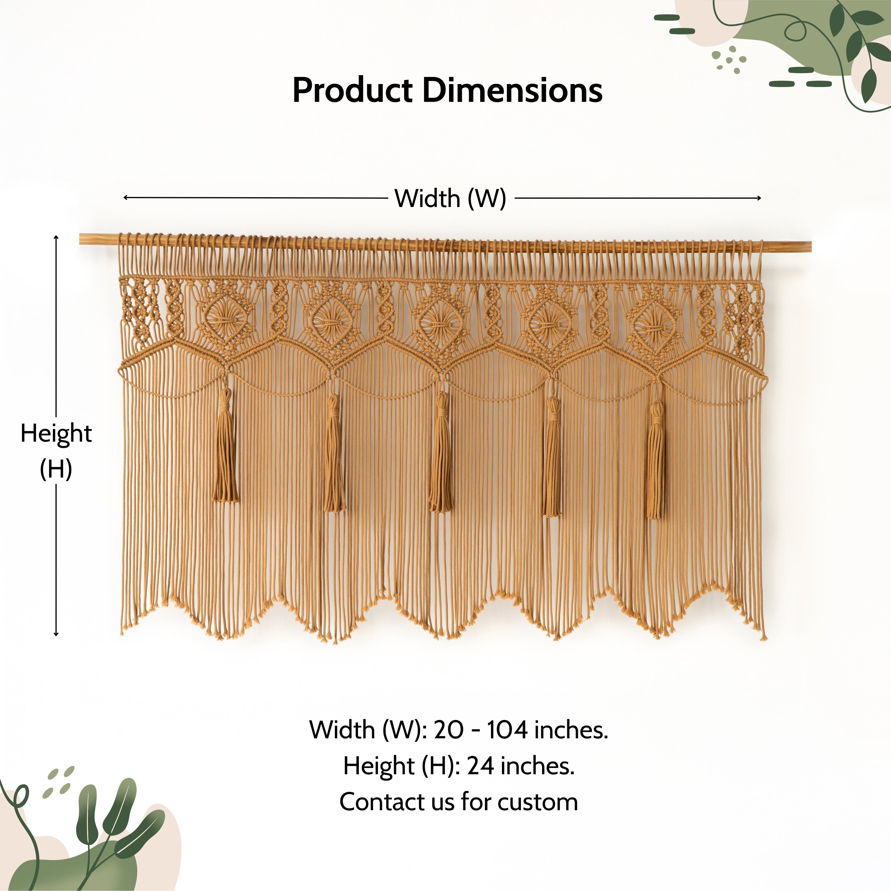 Decorative curtain with dimensions labeled on a white background