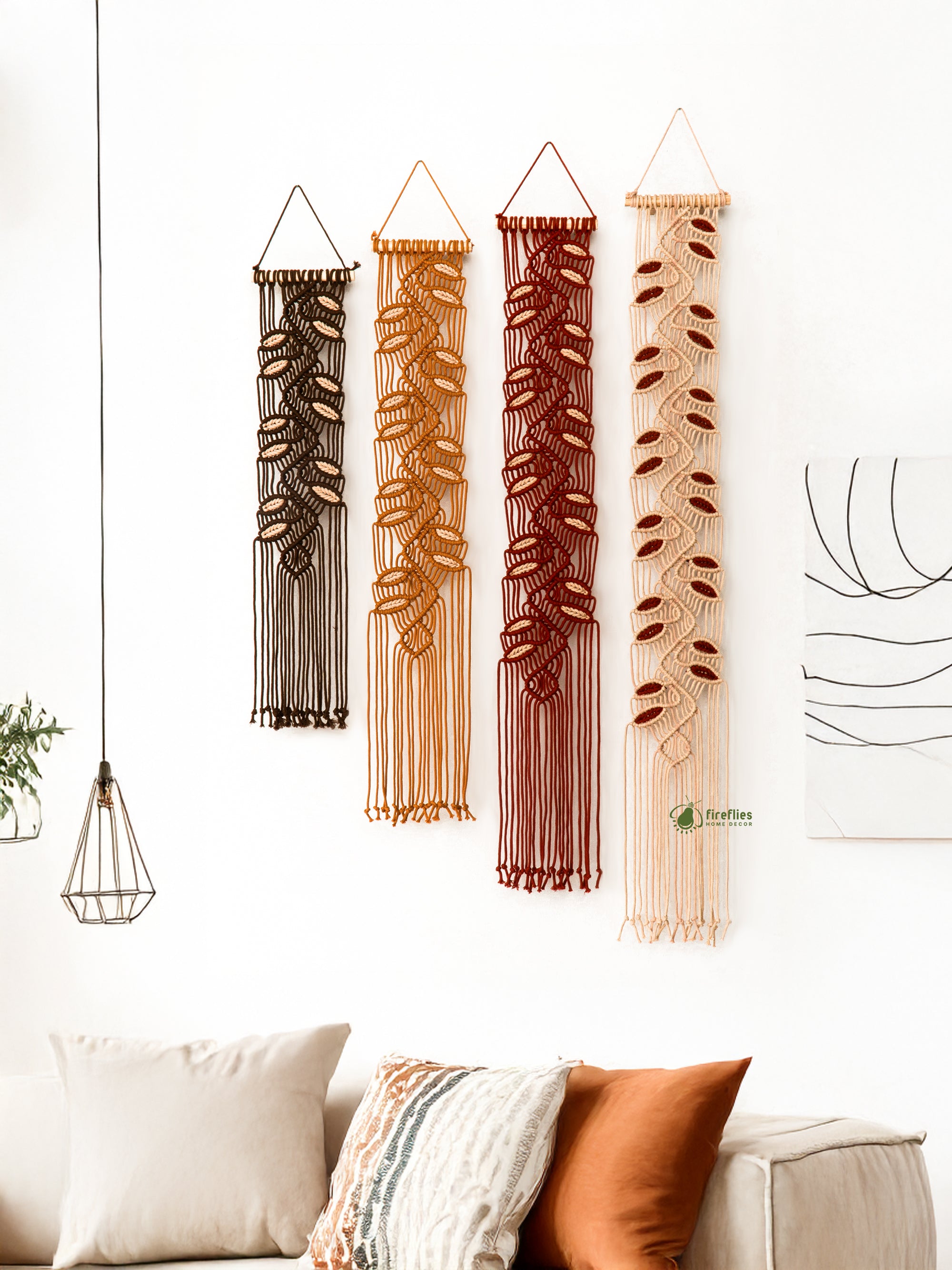 Terra Earth Long Macrame Leaf Hangings