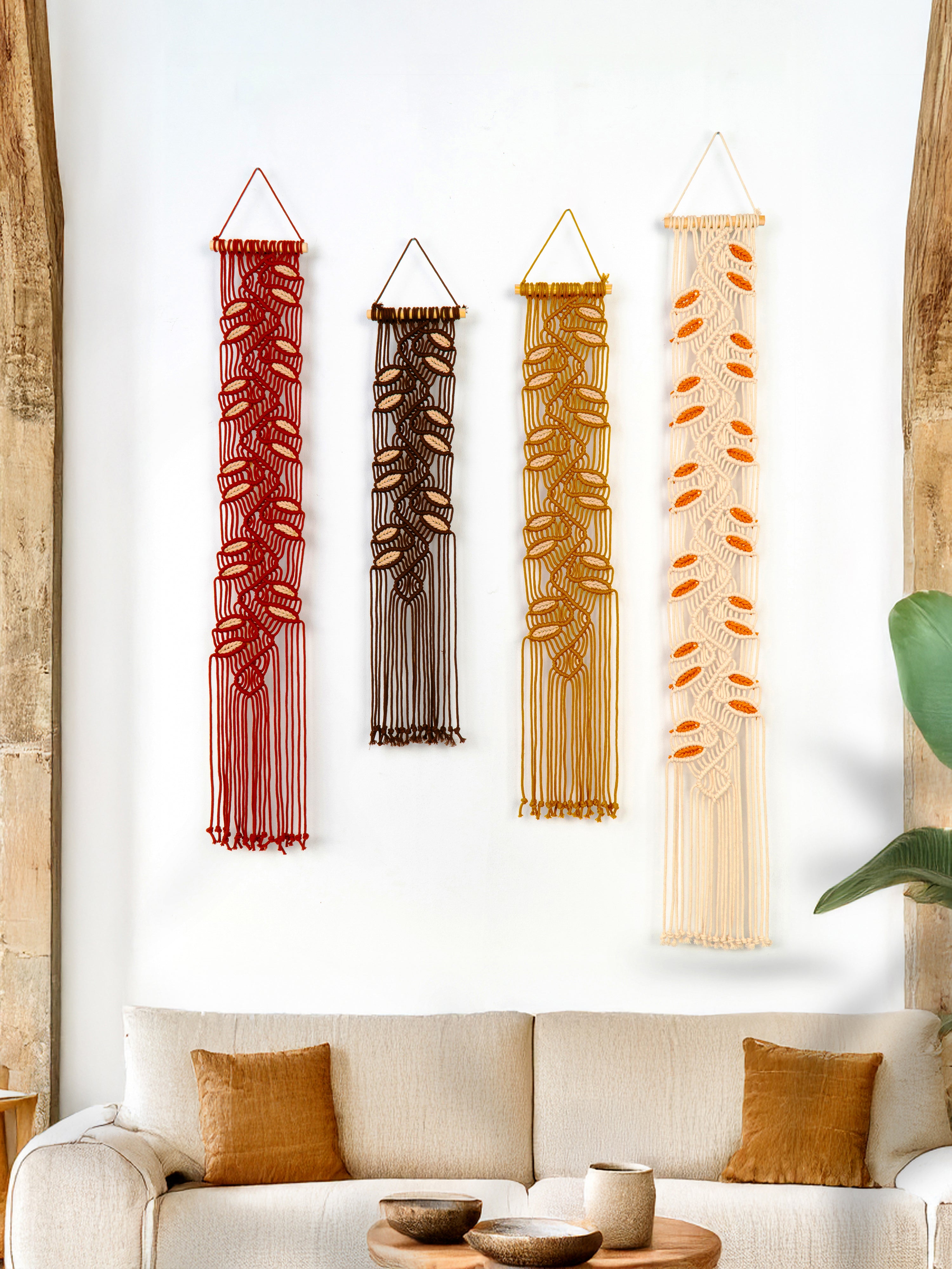 Terra Earth Long Macrame Leaf Hangings