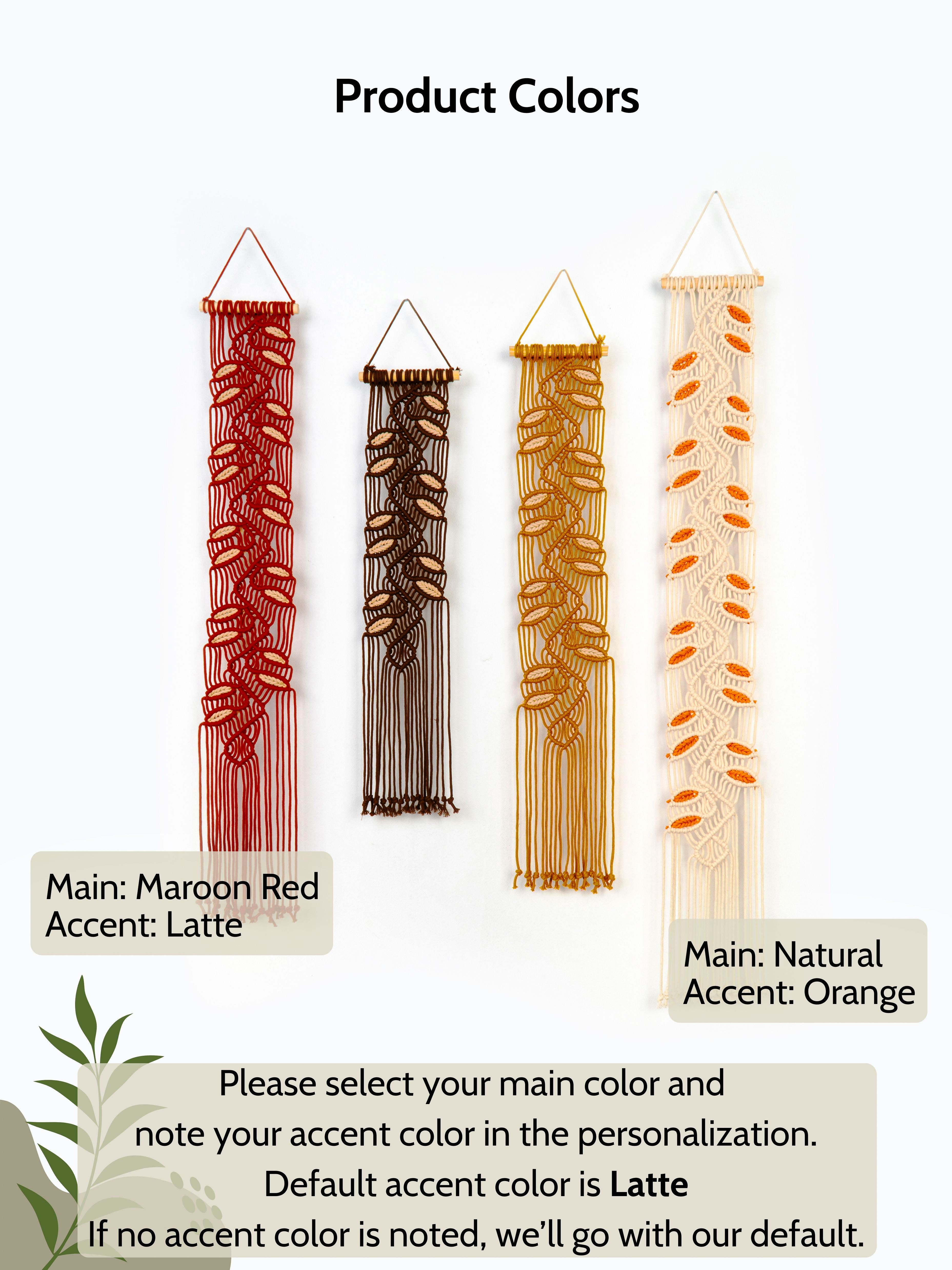 Color swatches for a product with maroon red, natural, and orange options.