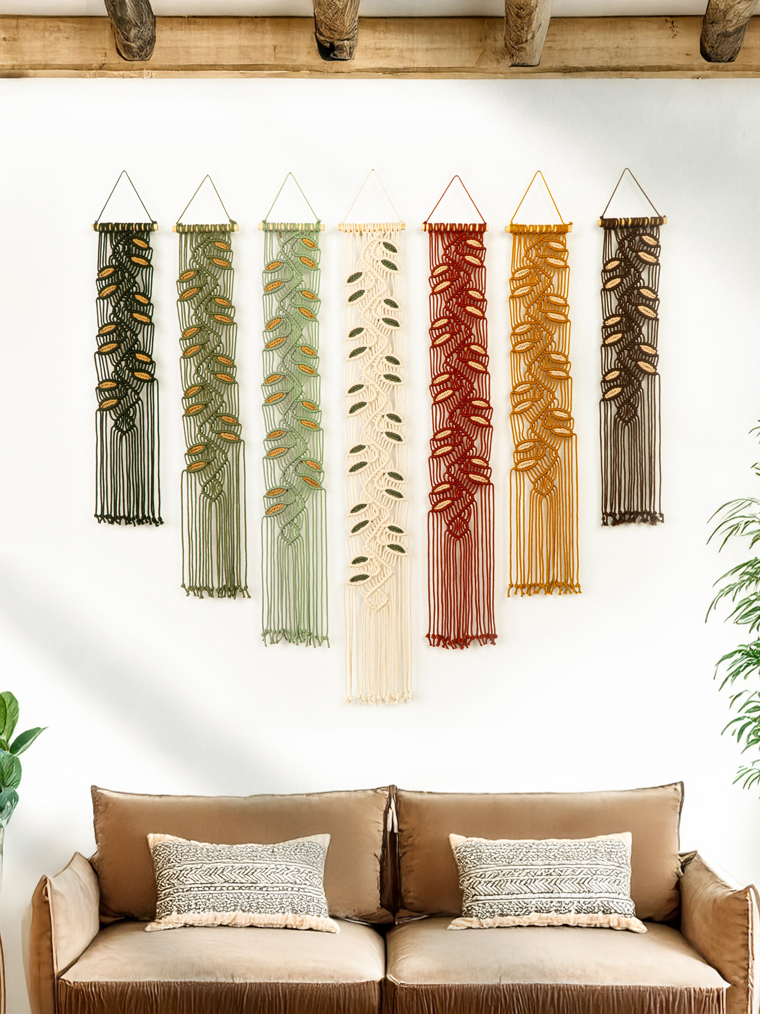 Terra Green Earth Long Macrame Leaf Hangings