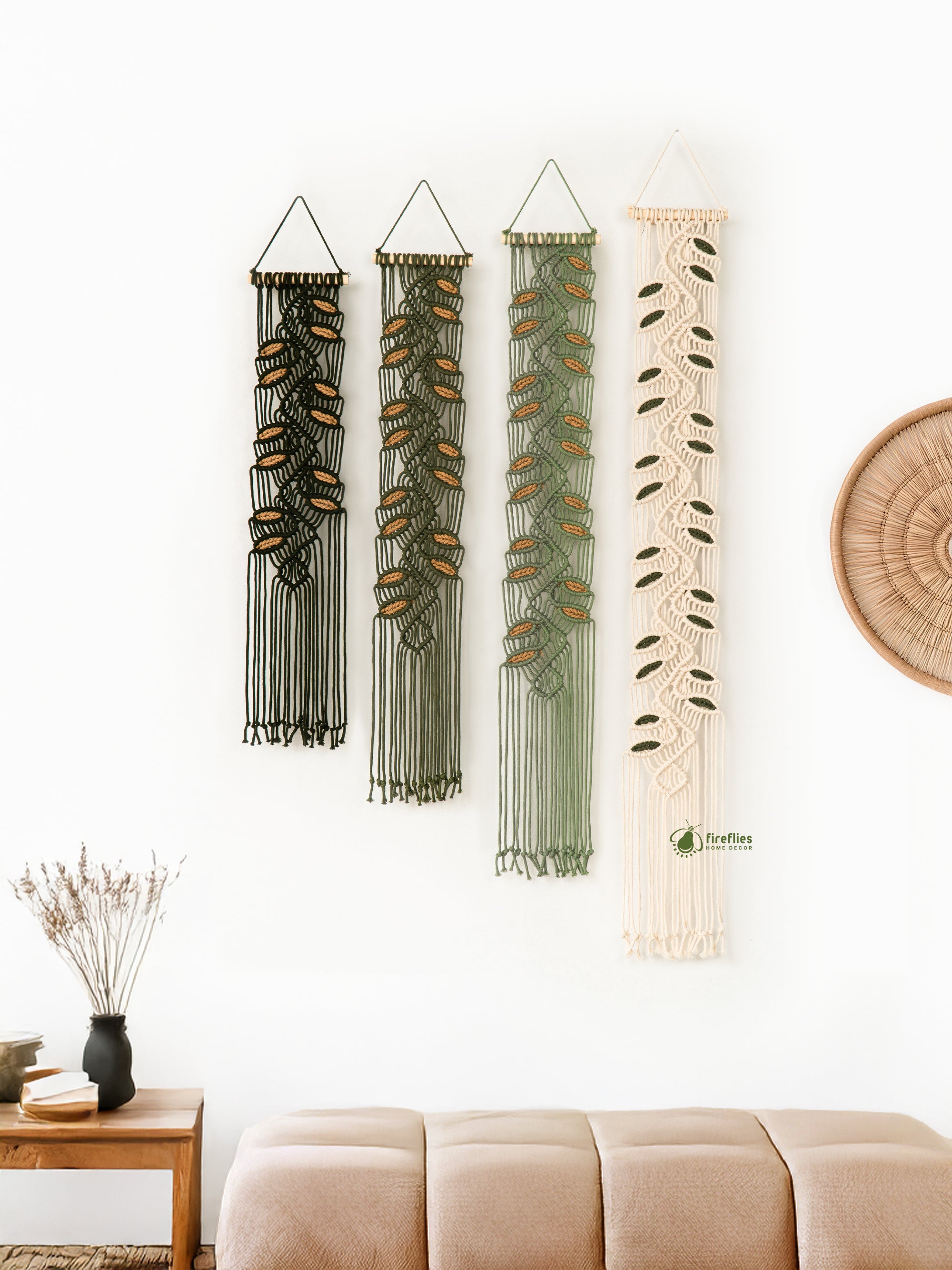 Terra Green Long Macrame Leaf Hangings
