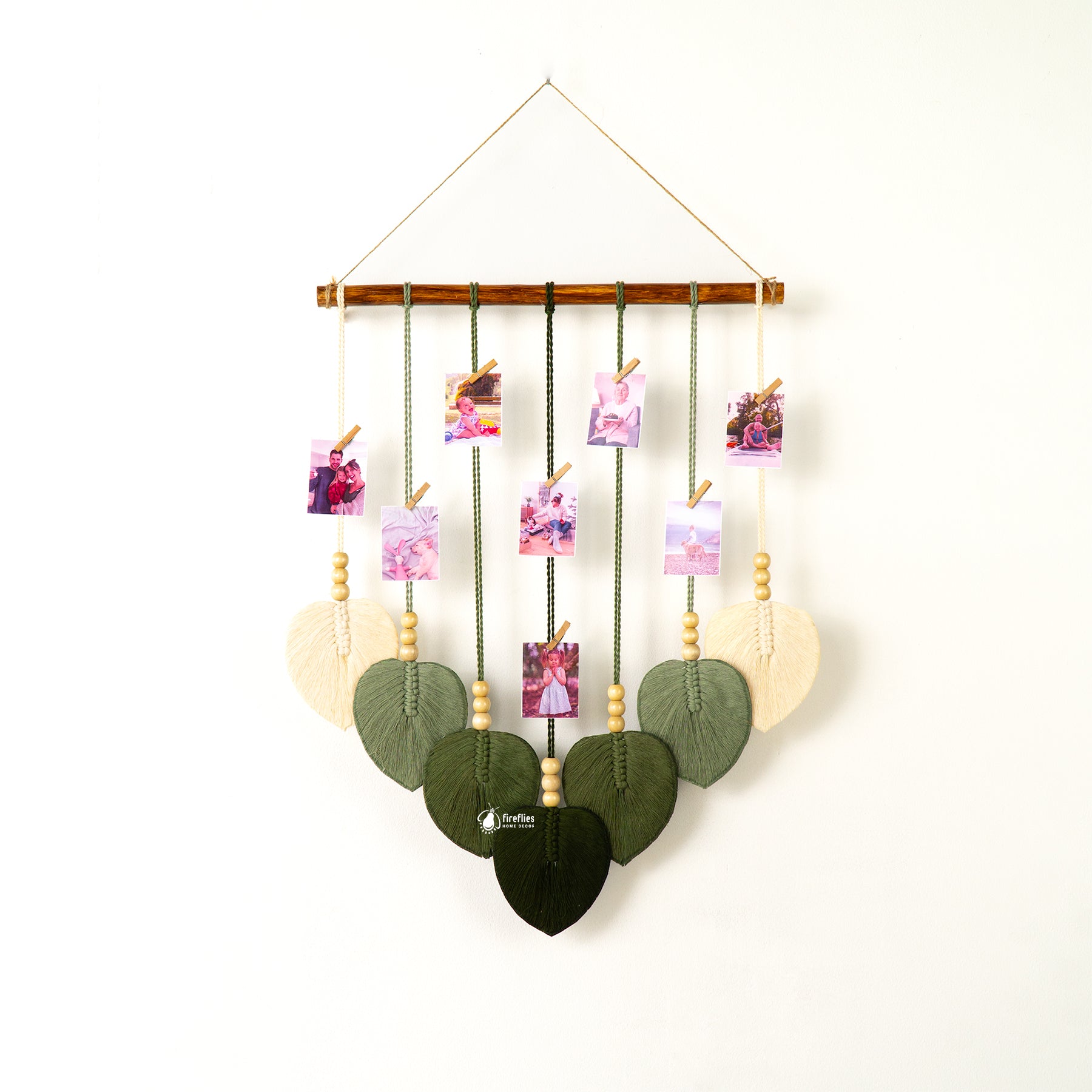 Tethered Macrame Leaf Wall Hanging Photo Display