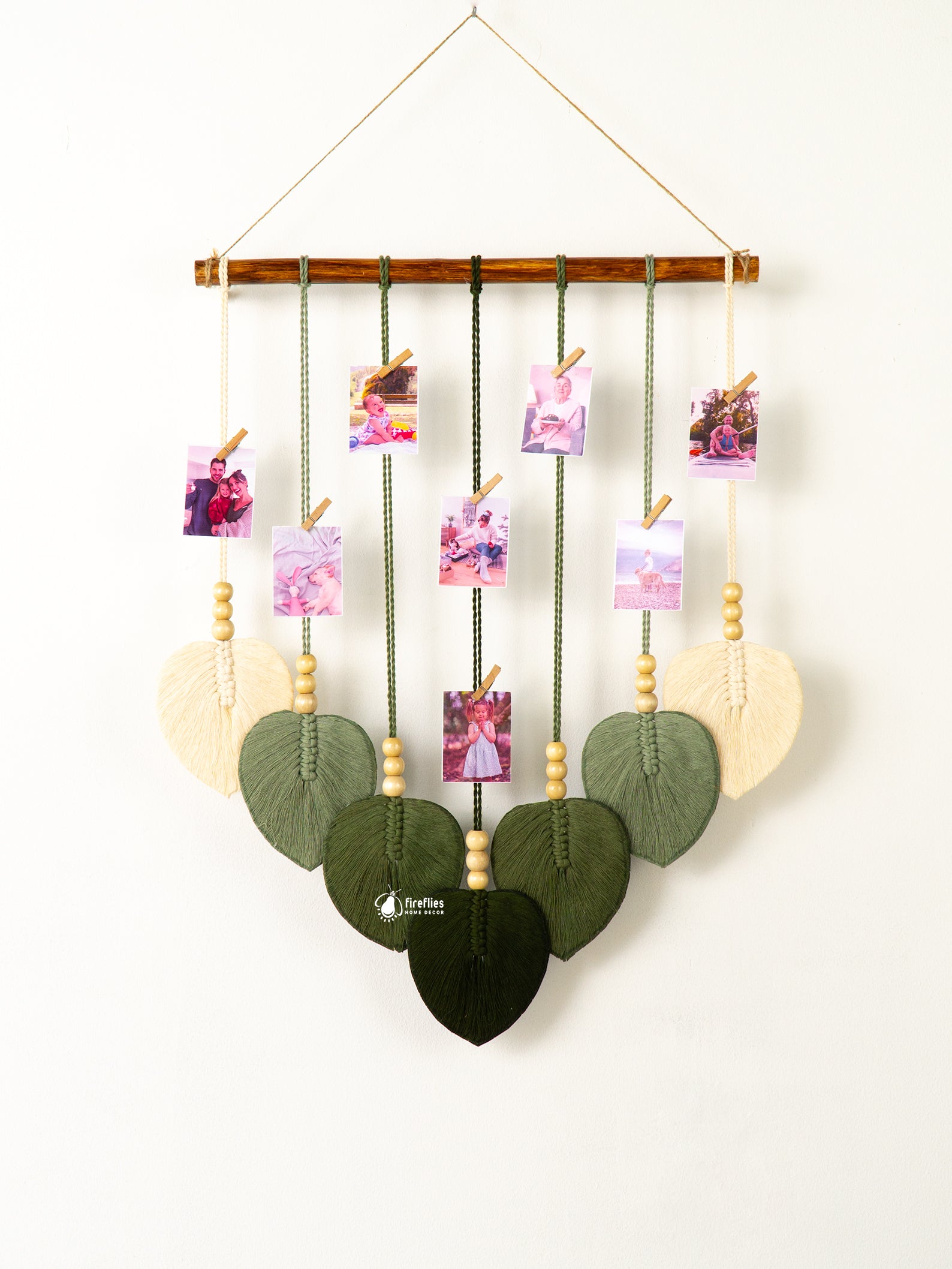 Tethered Macrame Leaf Wall Hanging Photo Display