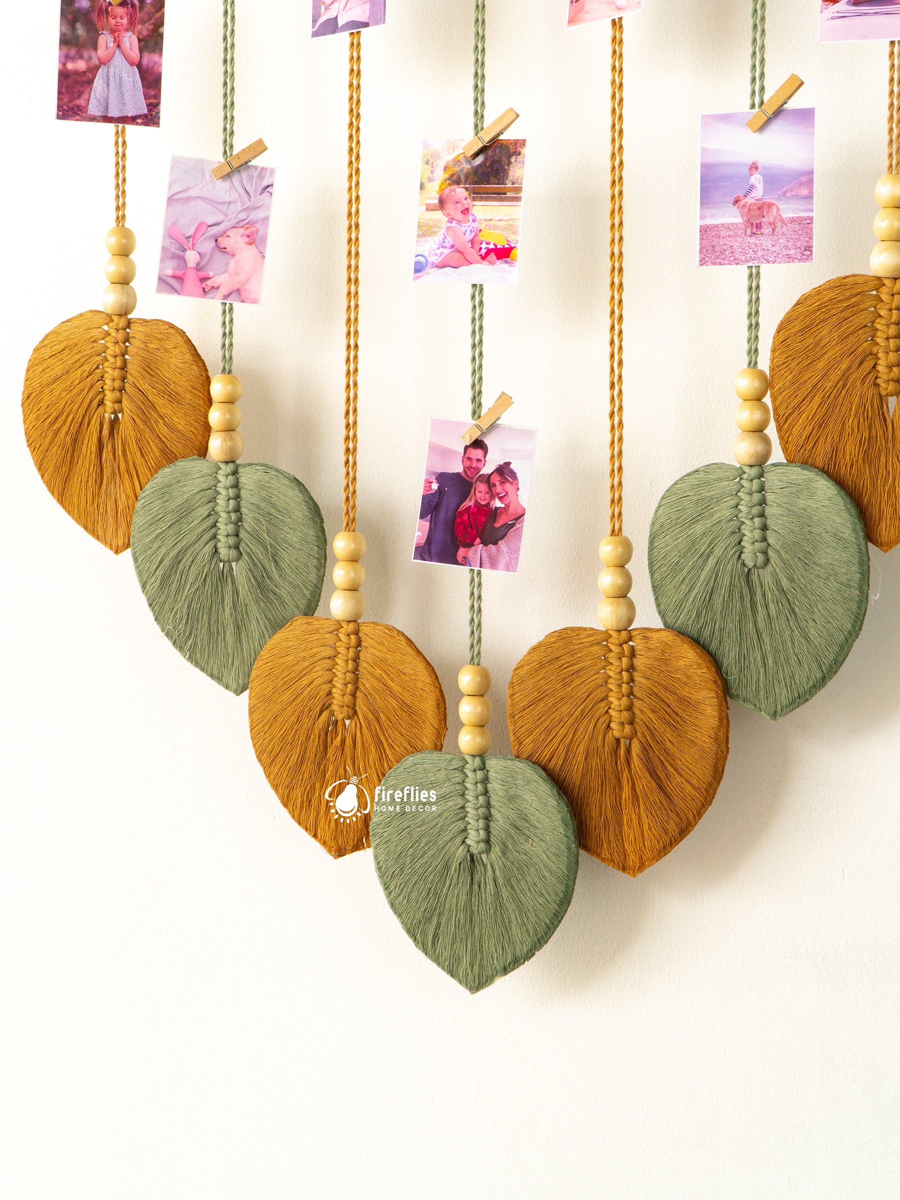 Boho-style Macrame Leaf Wall Hanging Photo Display, a perfect choice for earthy or minimalist spaces to keep cherished memories close.