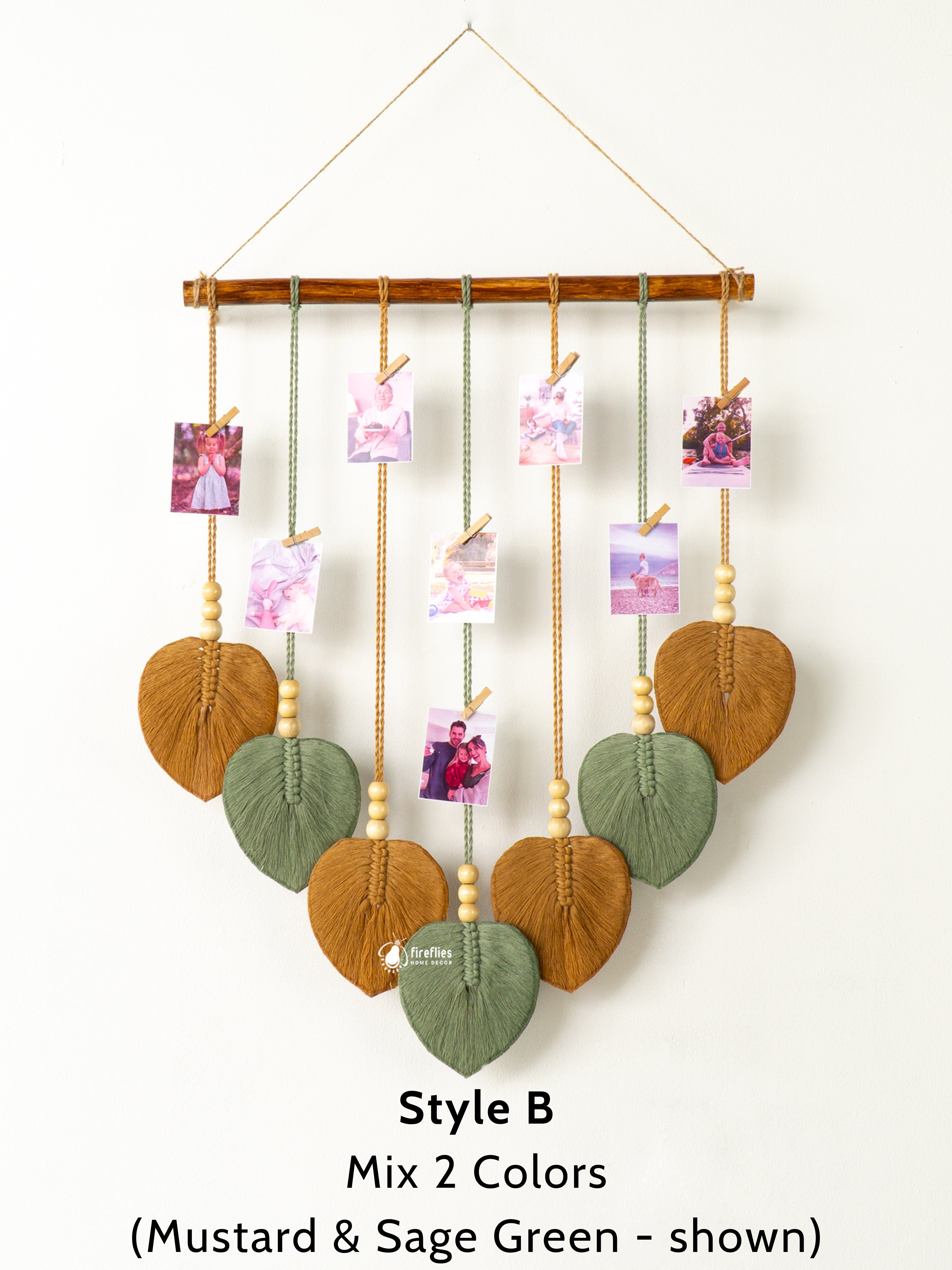 Boho-style Macrame Leaf Wall Hanging Photo Display, perfect for simple and stylish homes, helping you preserve memories beautifully.
