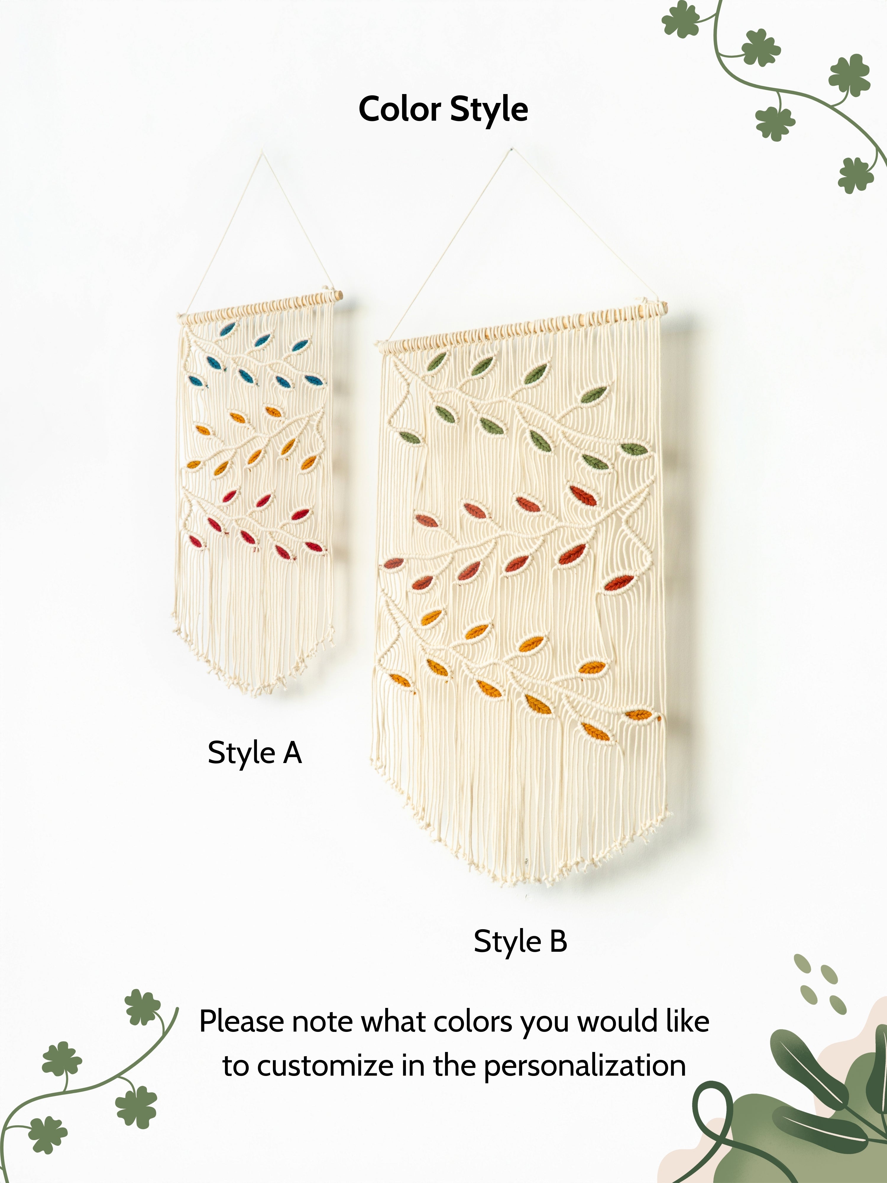 Two decorative wall hangings with colorful patterns on a white background