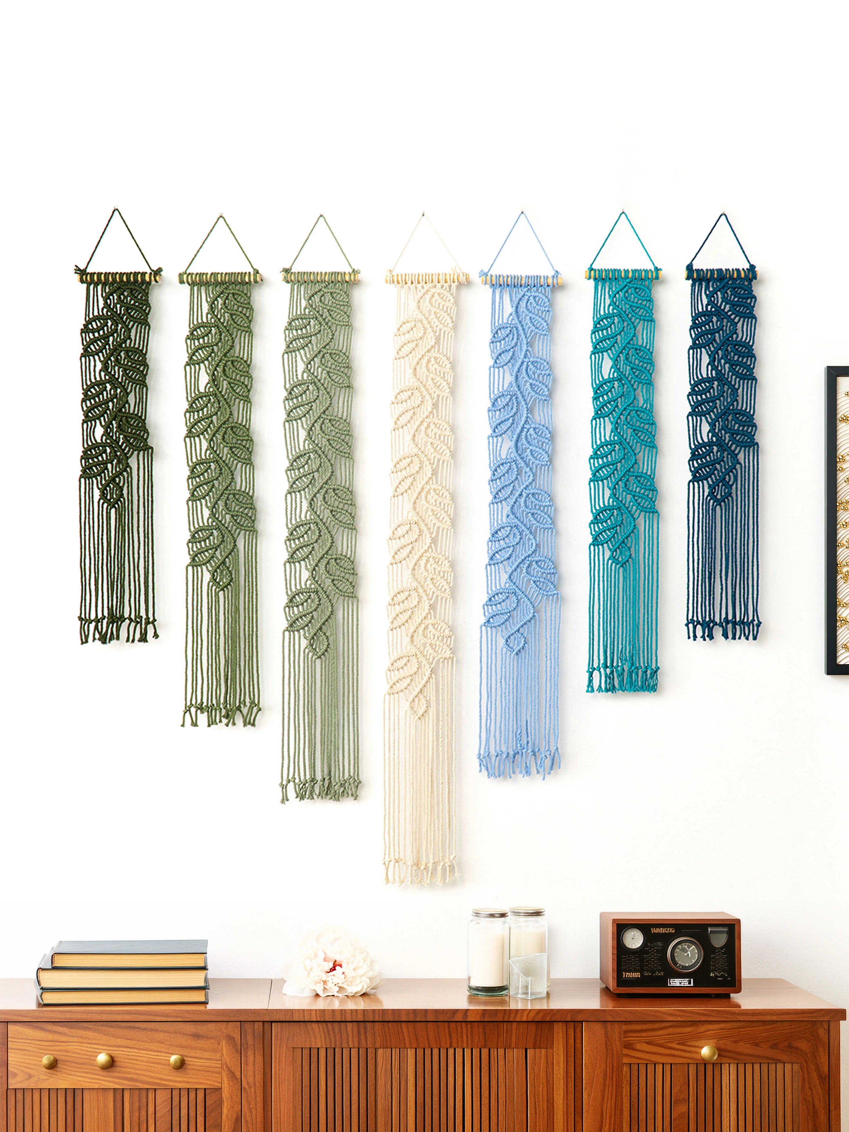 Vega Green Blue Long Macrame Hangings