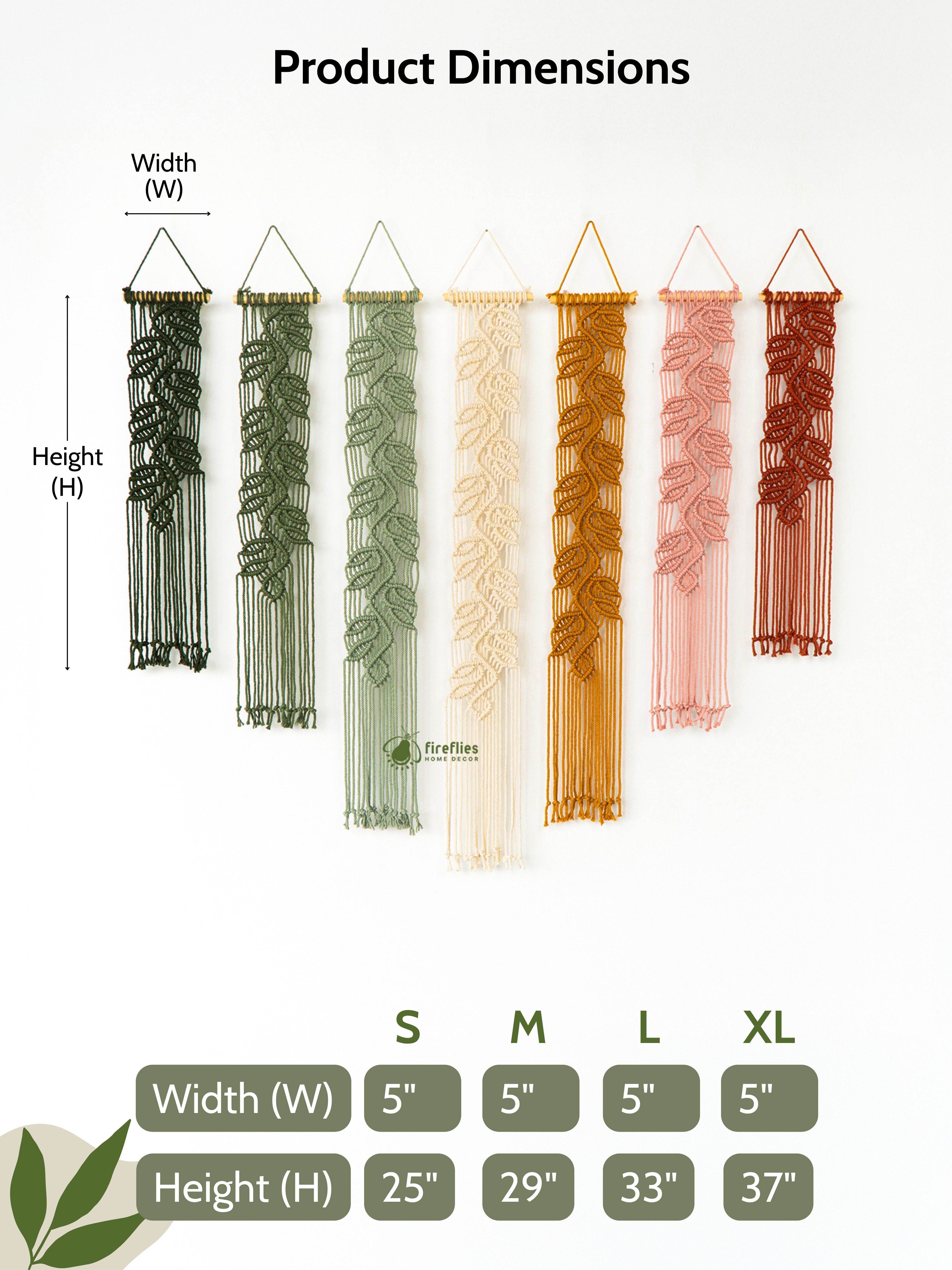 Product dimensions chart with decorative elements and color swatches.