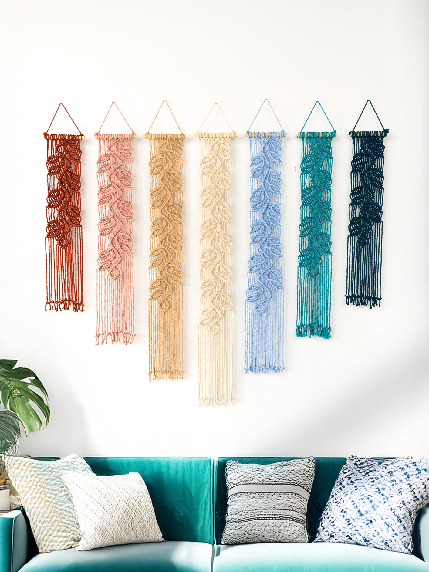Vega Pink Blue Long Macrame Hangings